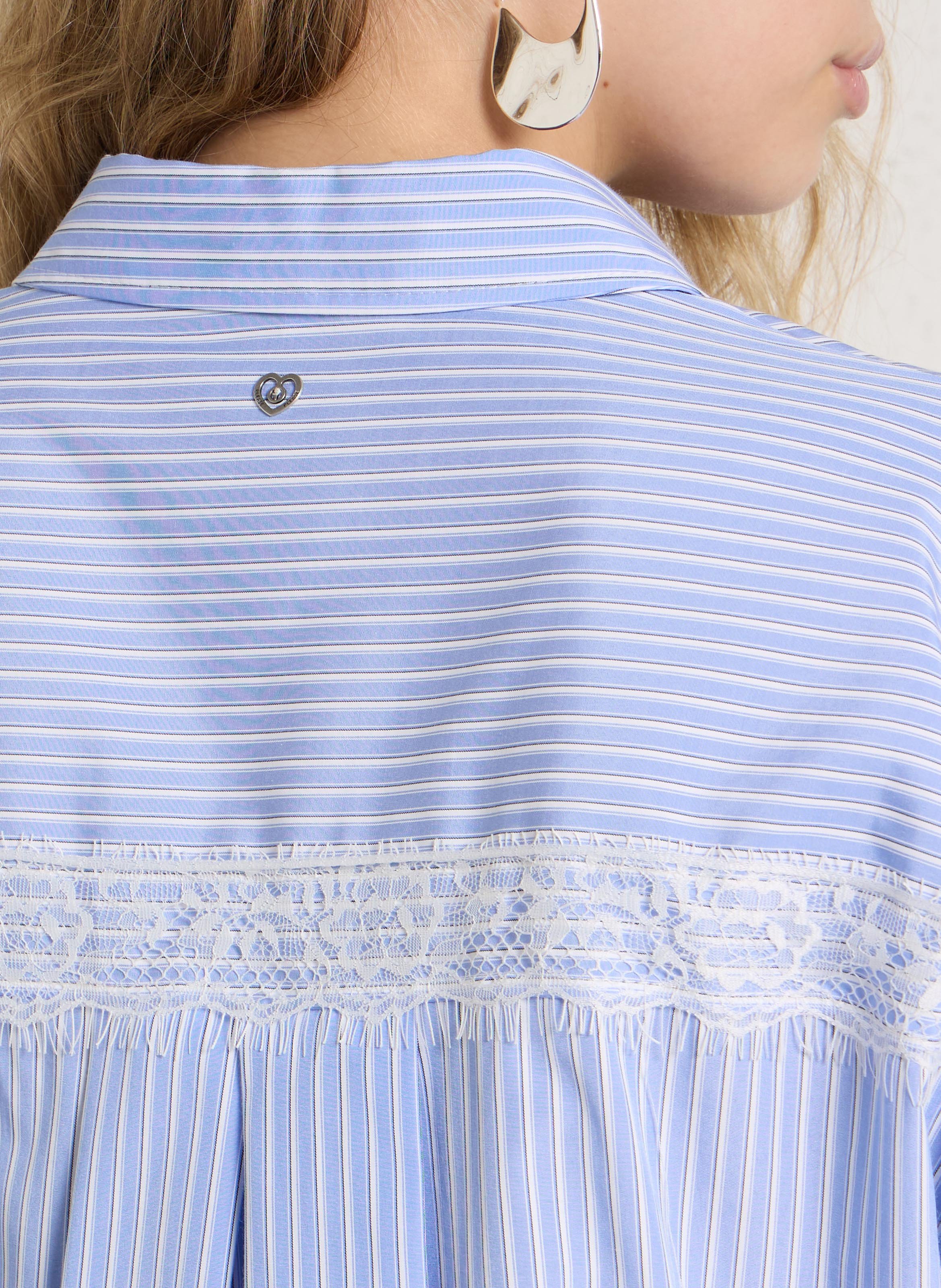 Wijd gestreept shirt met kanten achterkant PLEASE Blauw