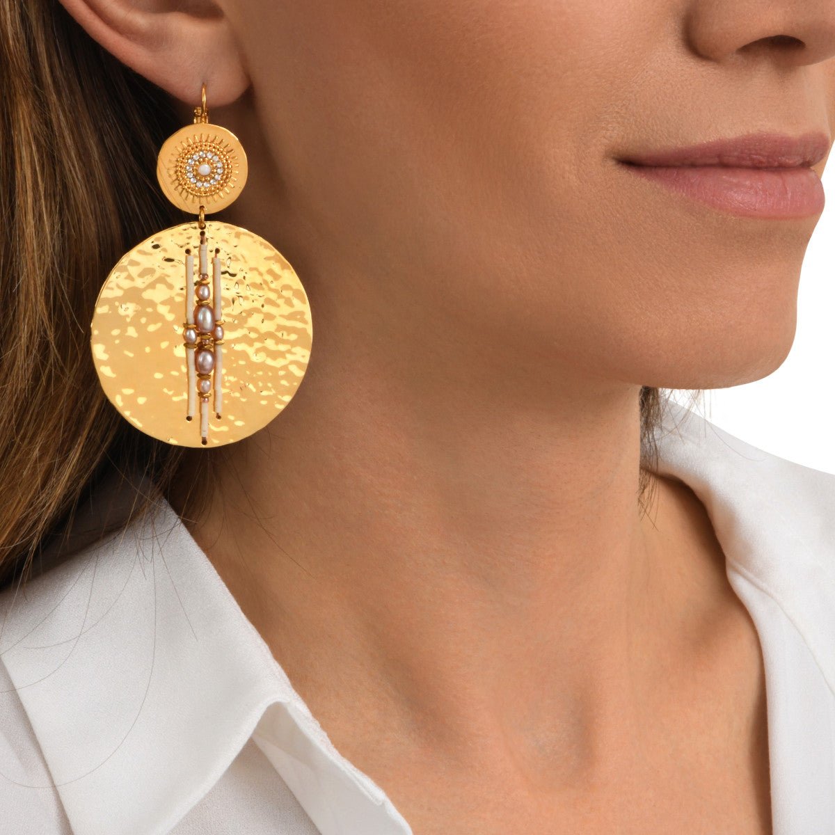 Earrings in fine gold plating SATELLITE PARIS White