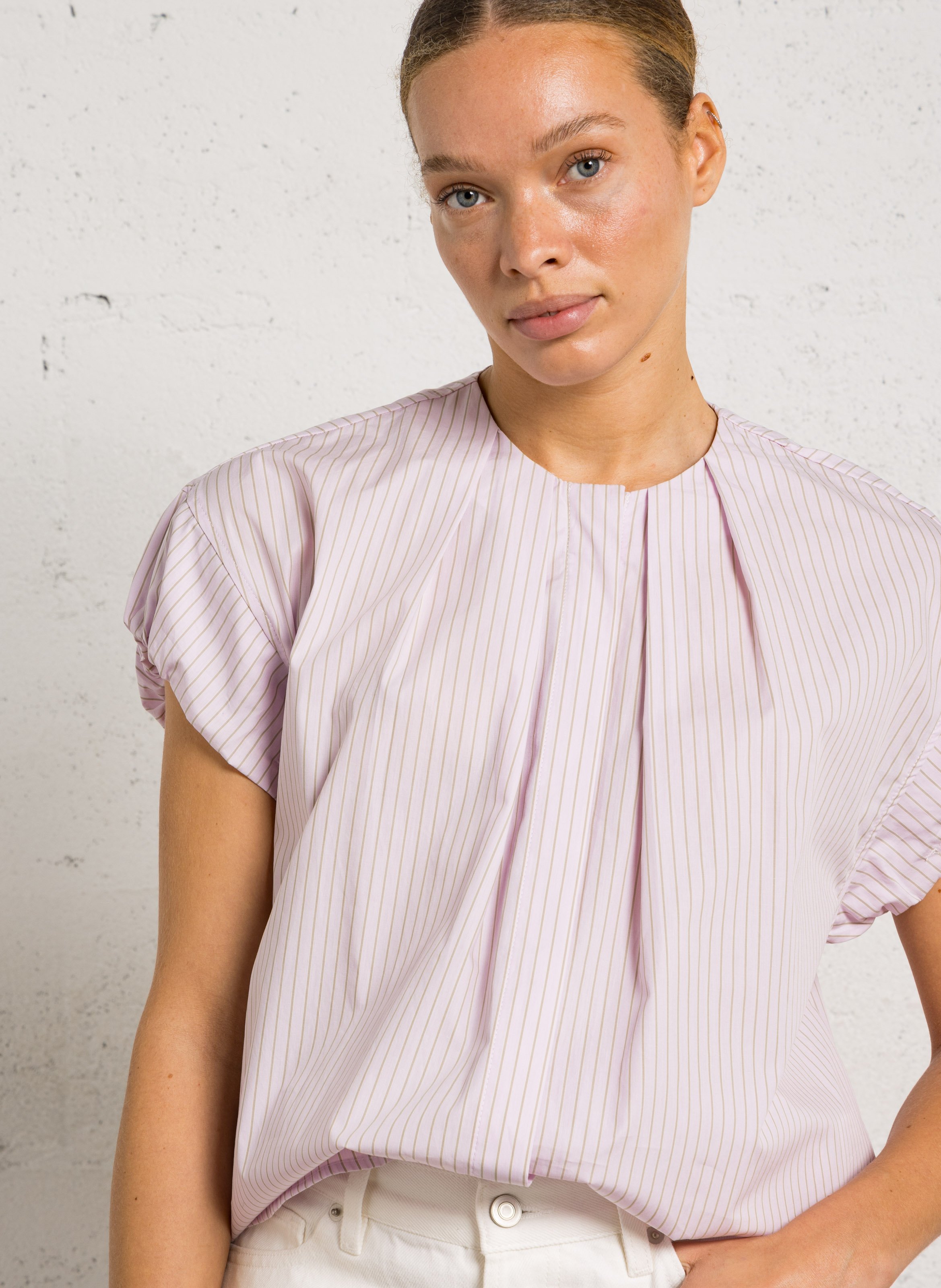 Blouse à rayures col rond JC SOPHIE Rose