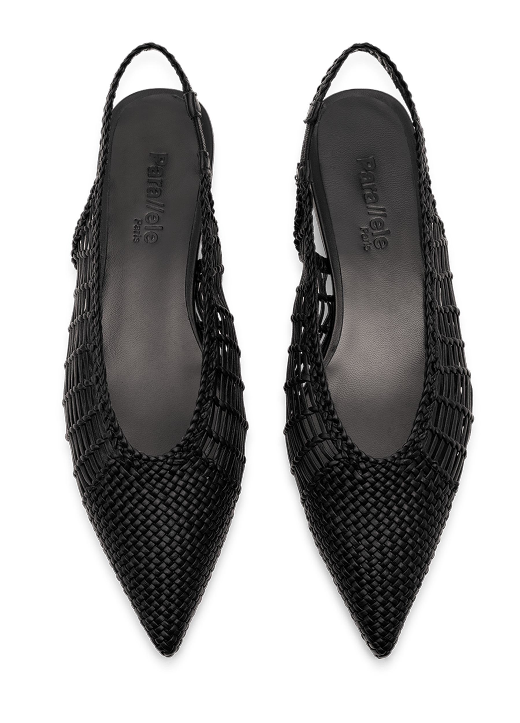 Black braided nappa leather ballerina flats PARALLELE PARIS Black