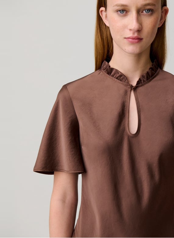 claudie pierlot brown dress Claudie Pierlot Flowy Midi Dress With Victorian Collar
