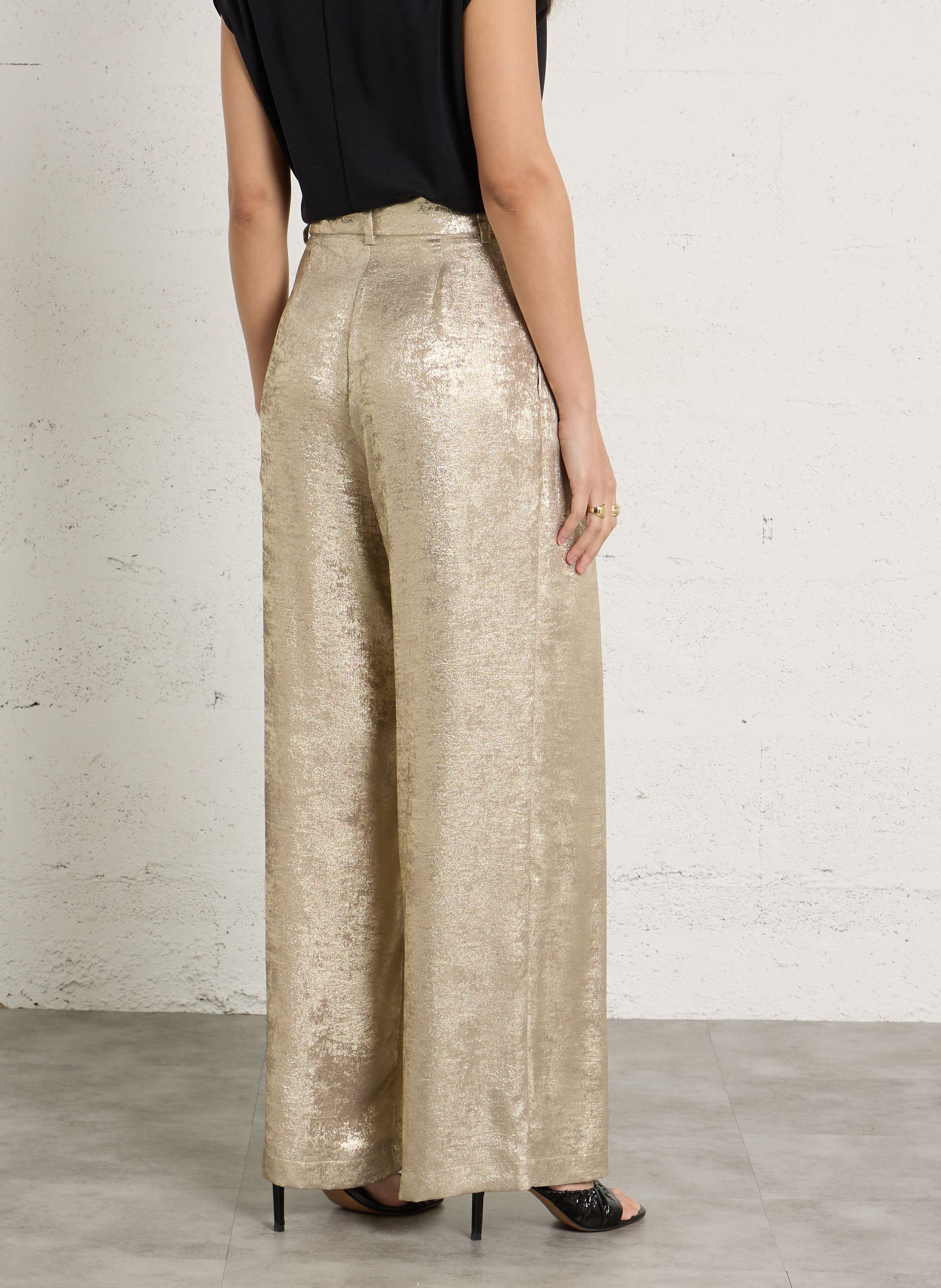 High-waisted wide-leg metallic pants THE NEW SOCIETY Golden
