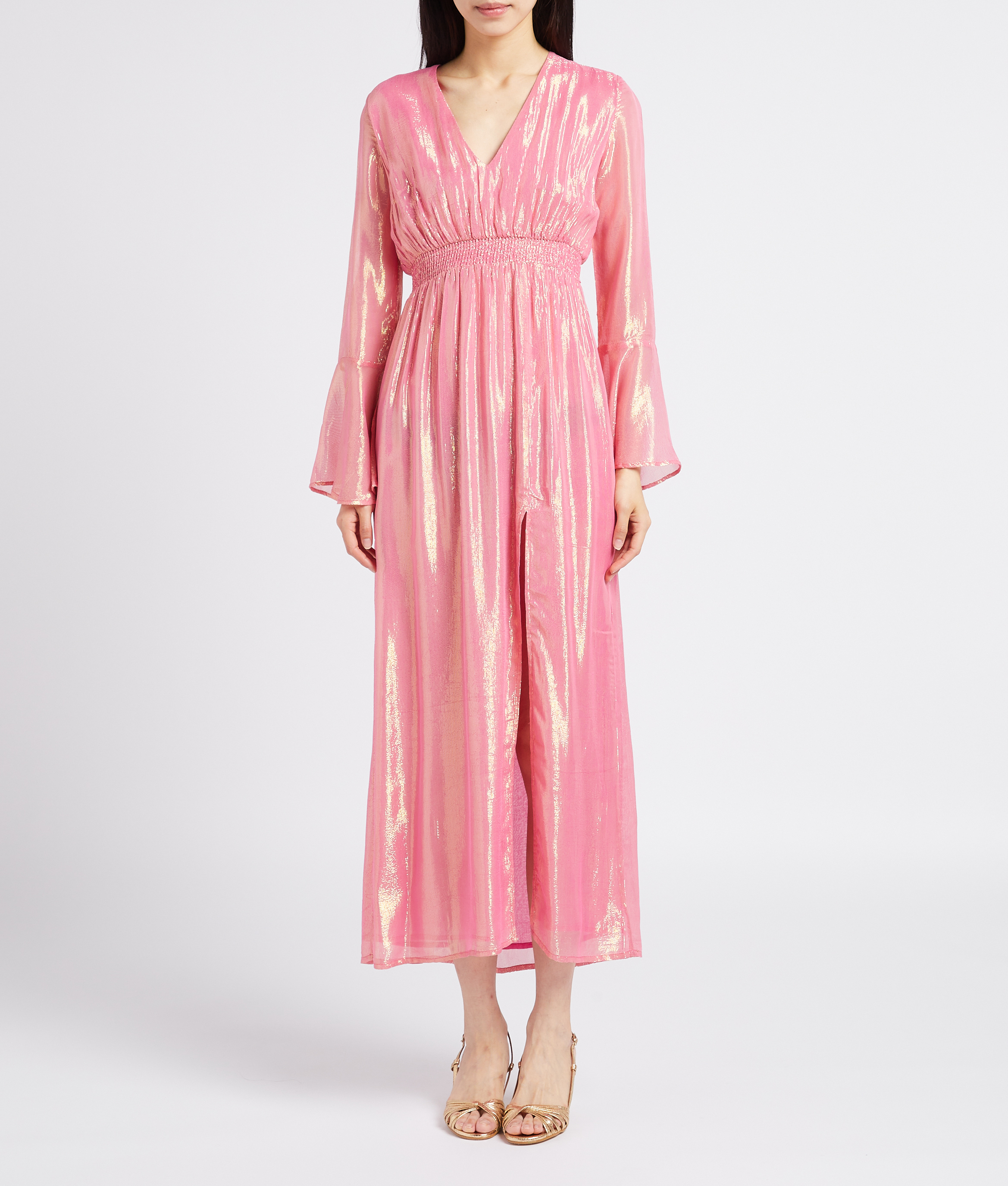 Long metallic thread dress with smocked waist SUNDRESS Pink