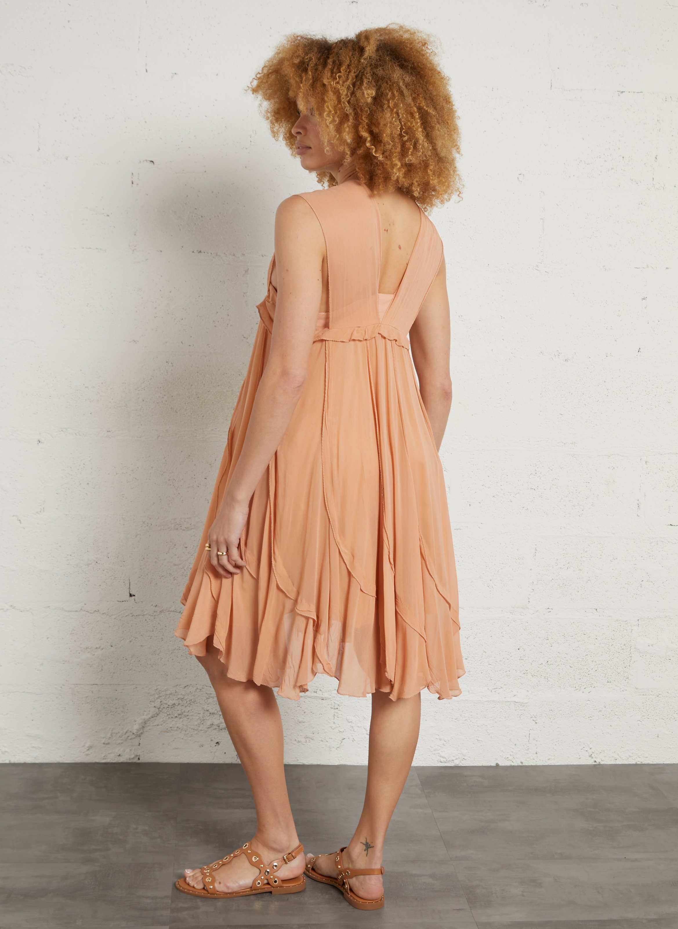 Robe midi encolure carrée MES DEMOISELLES Beige