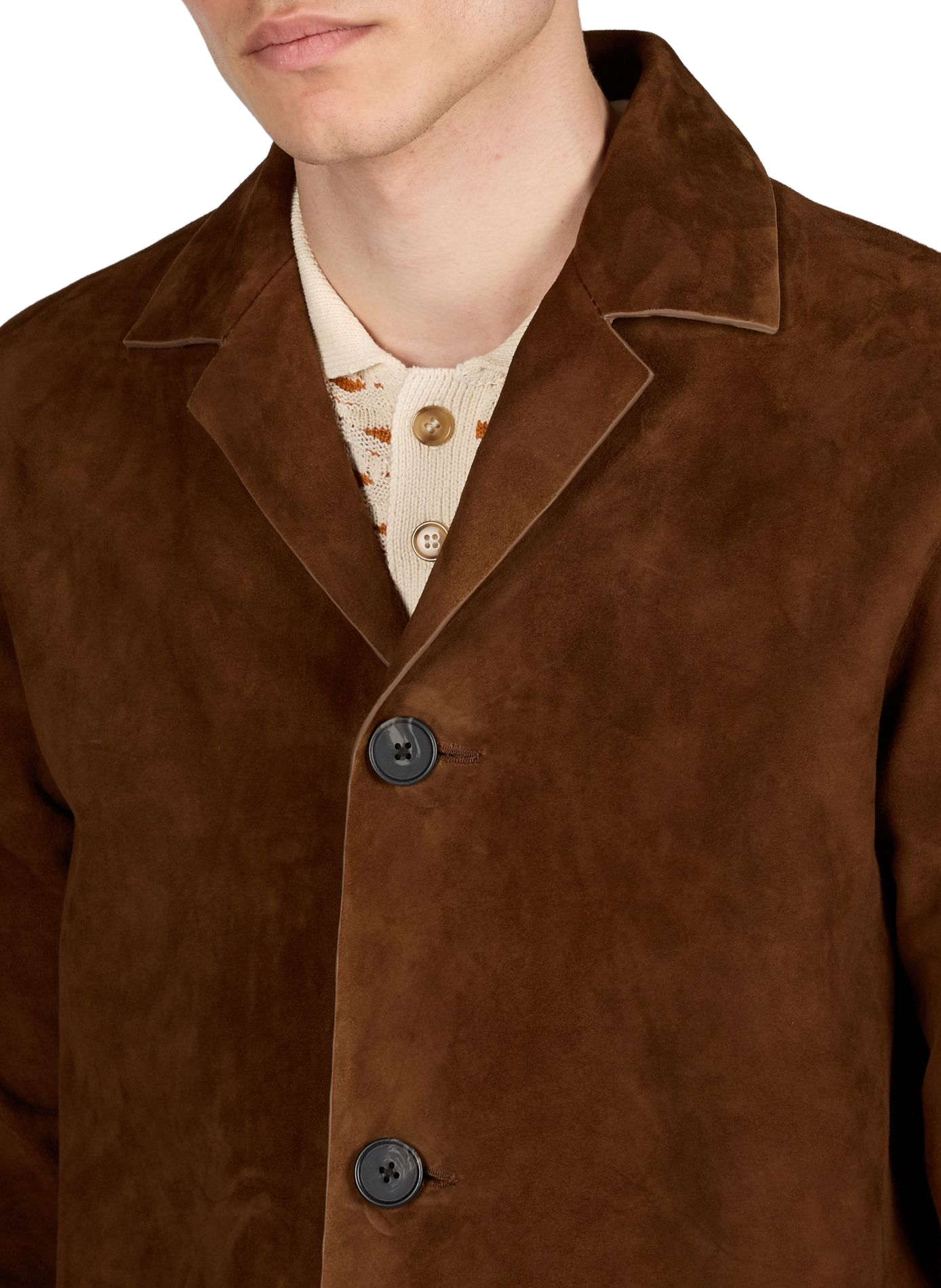 Blouson droit col tailleur en cuir velours SAISON 1865 Marron