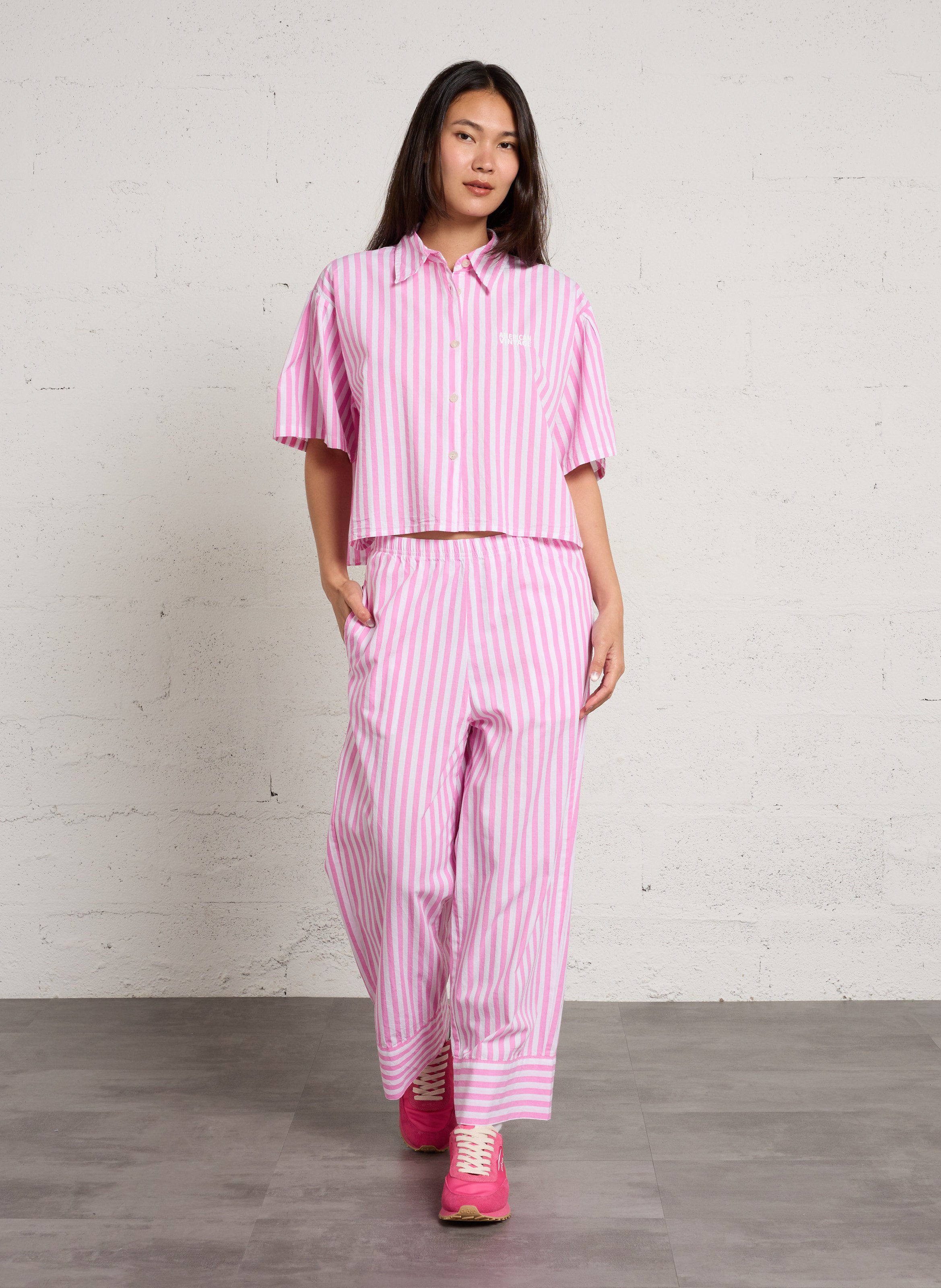 Chemise manches courtes rayée AMERICAN VINTAGE Rose