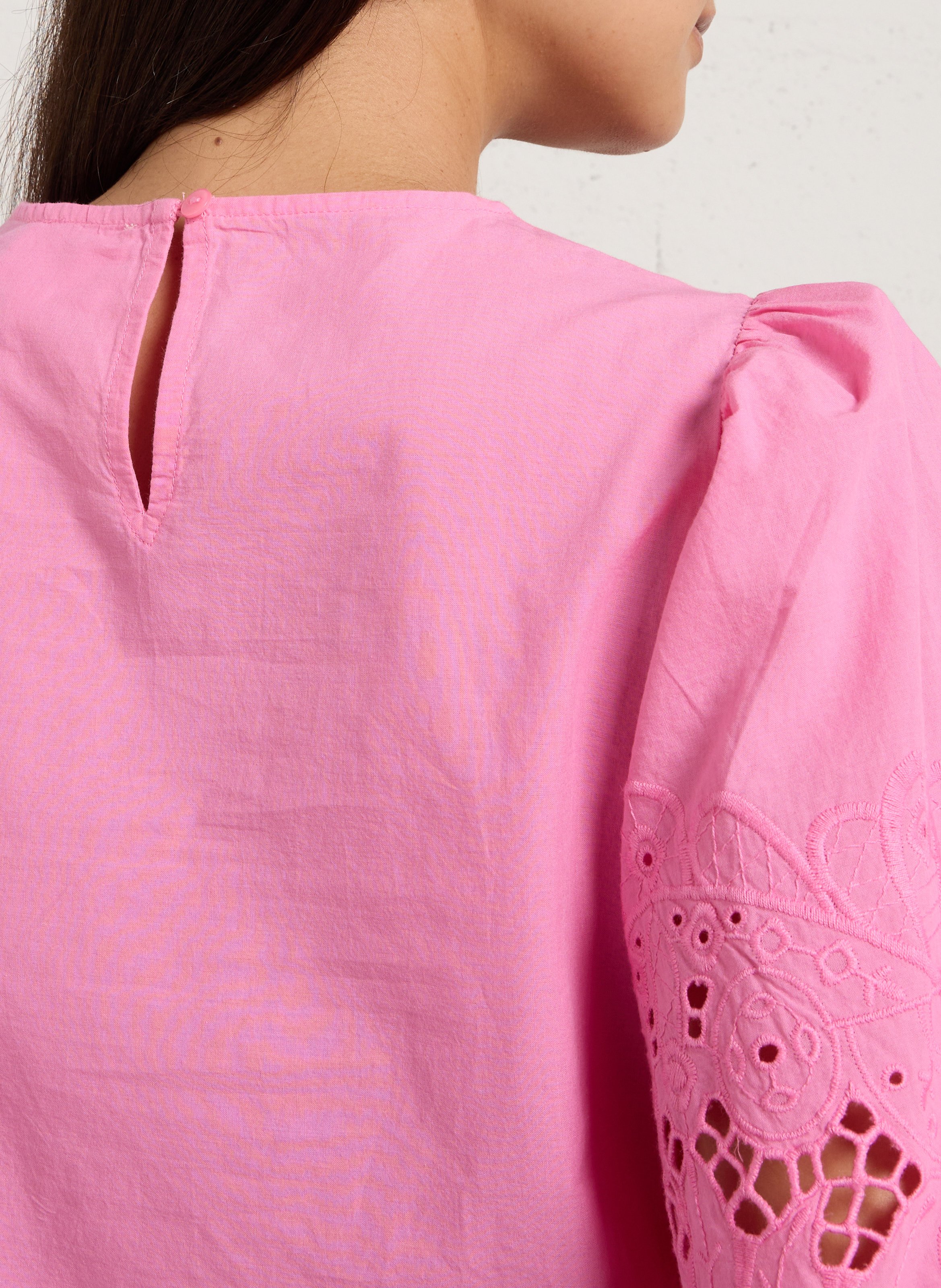Top met geborduurde 3/4 mouwen in effen kleur MAISON 123 Roze