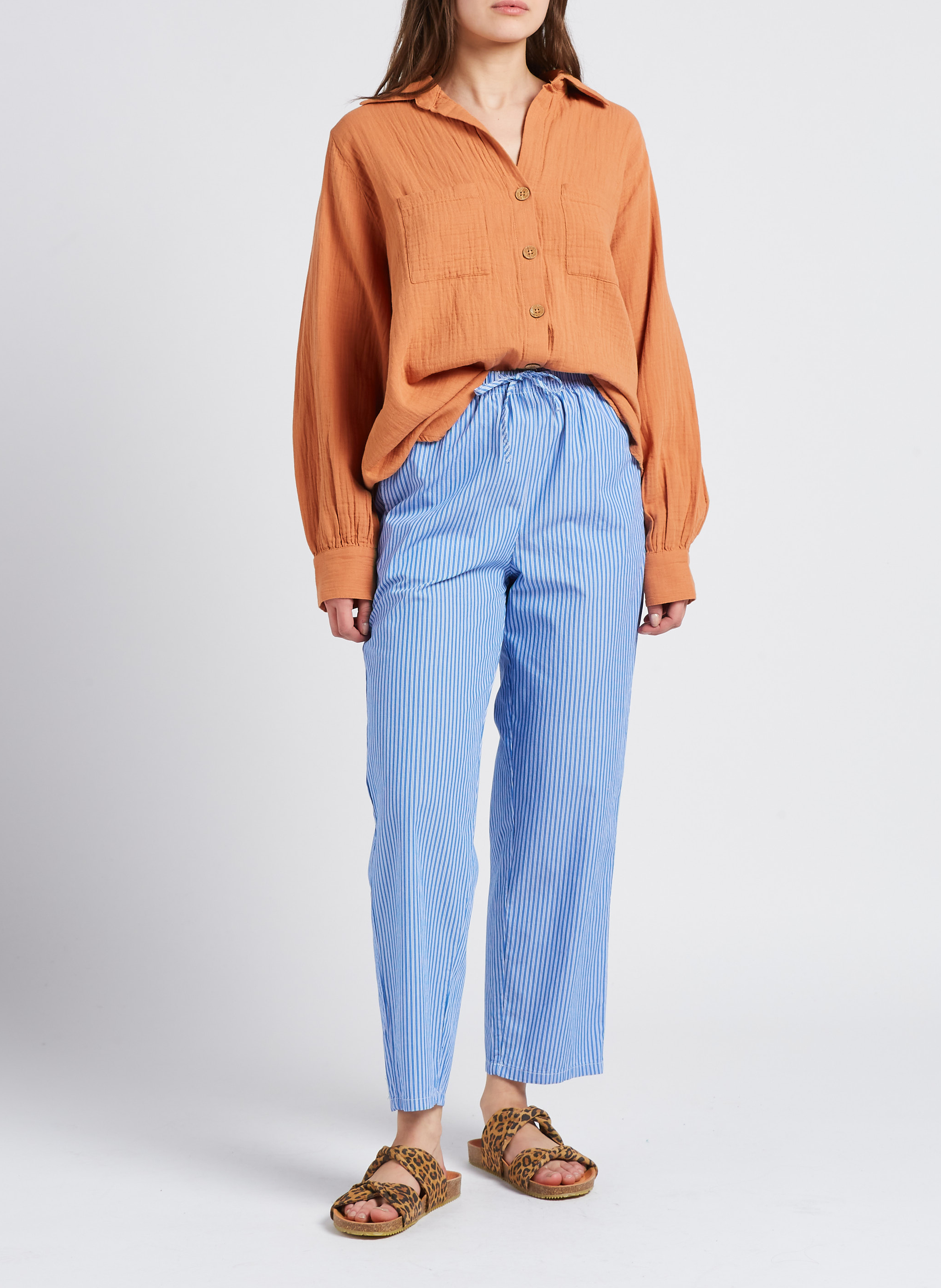 Gestreifte Karottenhose aus Baumwolle AMERICAN VINTAGE Blau