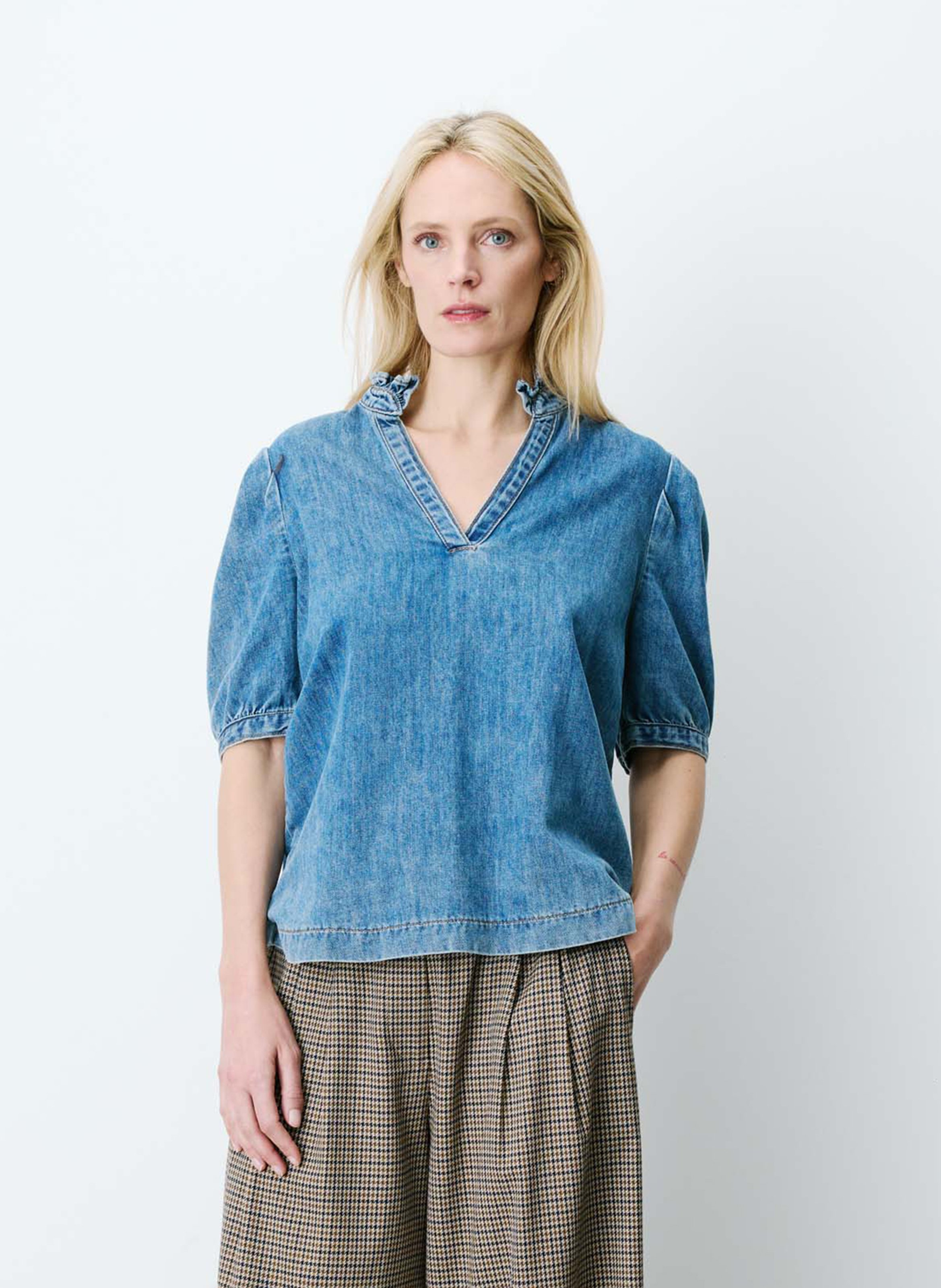 Cotton-blend loose-fit top GRACE ET MILA Blue