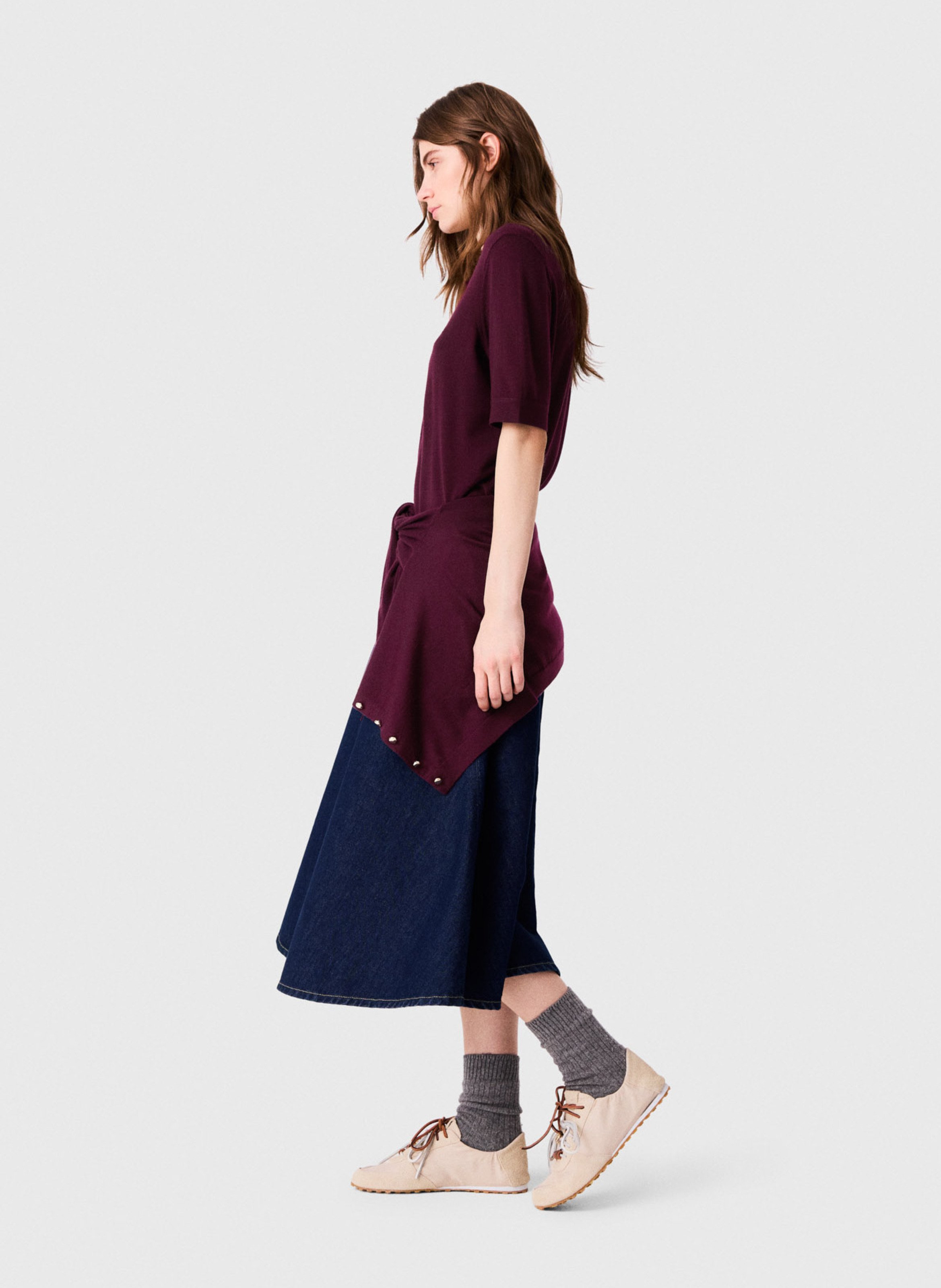 Solid wool straight fit polo MAJE Purple