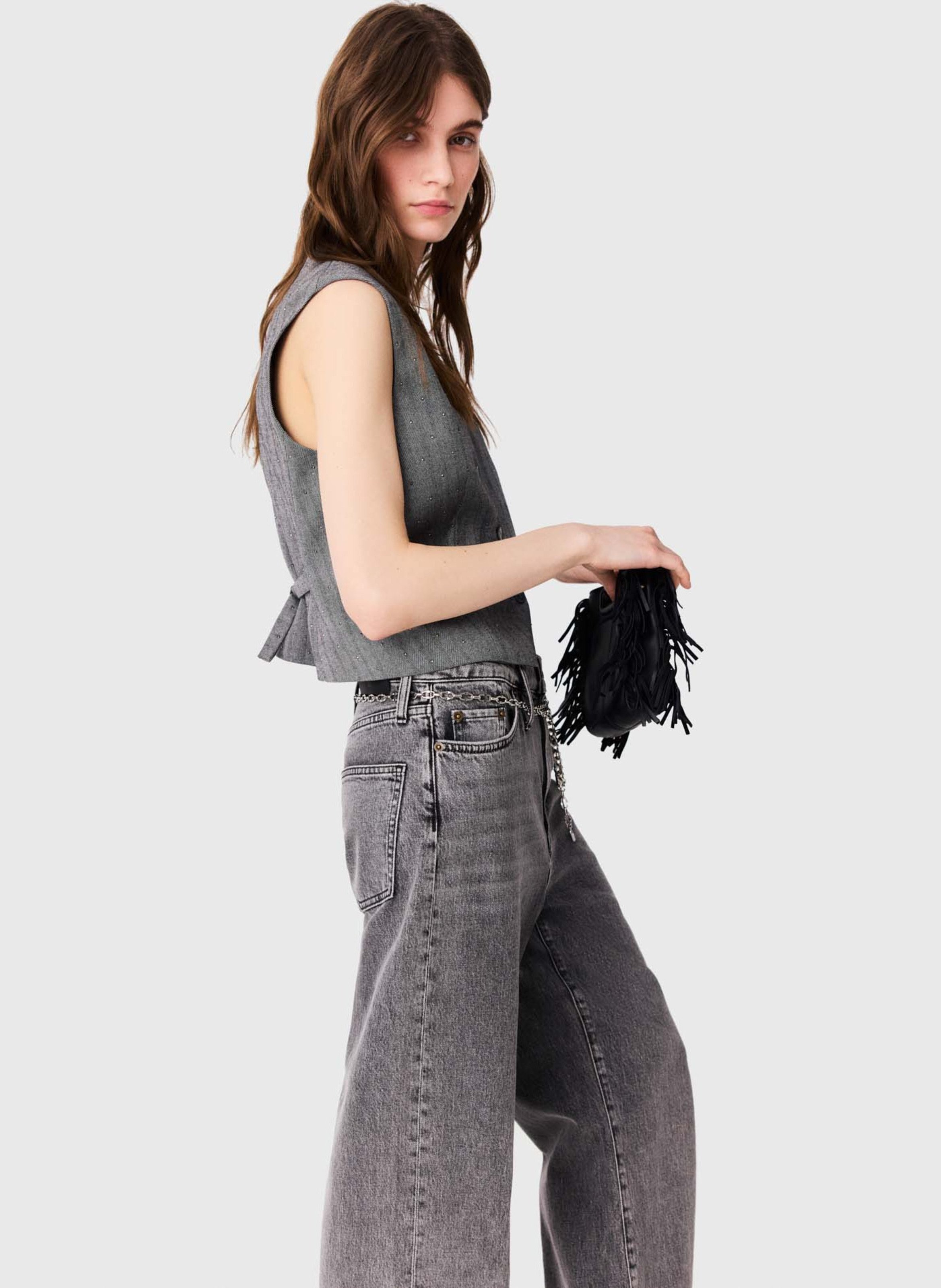 Gilet tailleur col V rayé MAJE Gris