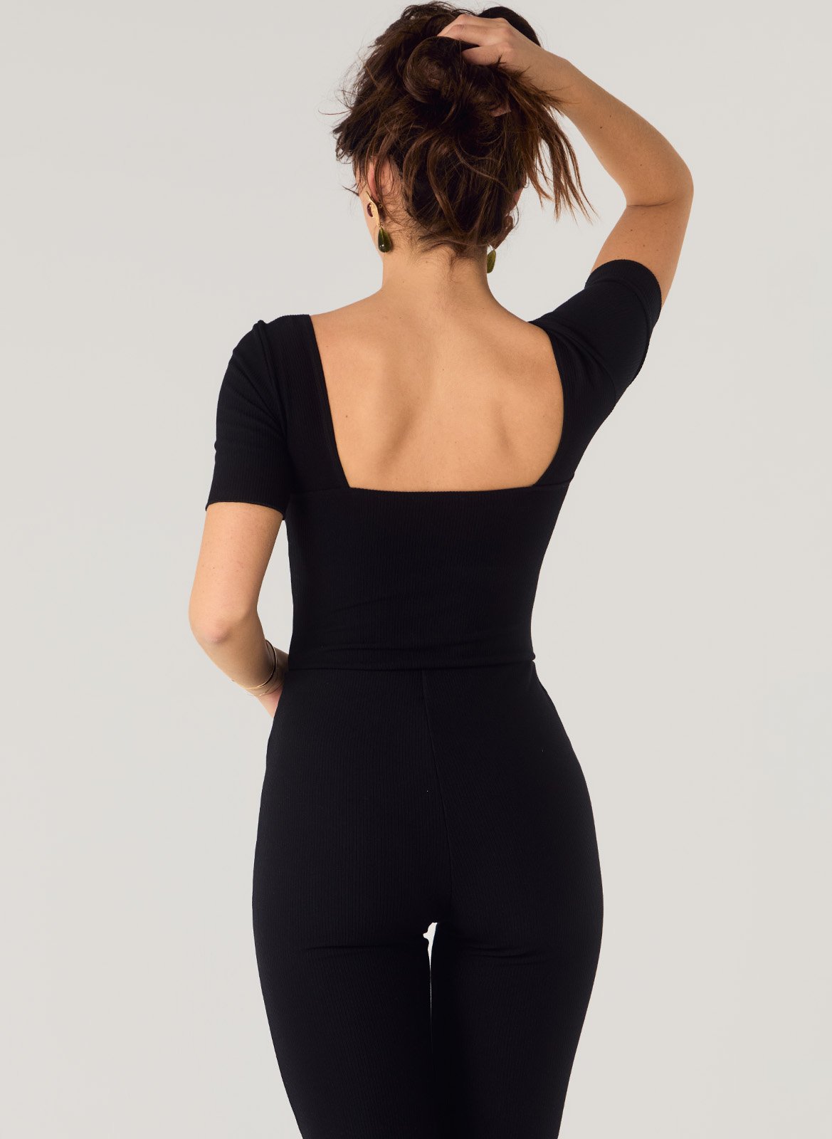 Body décolleté cœur manches courtes FLAIR Noir