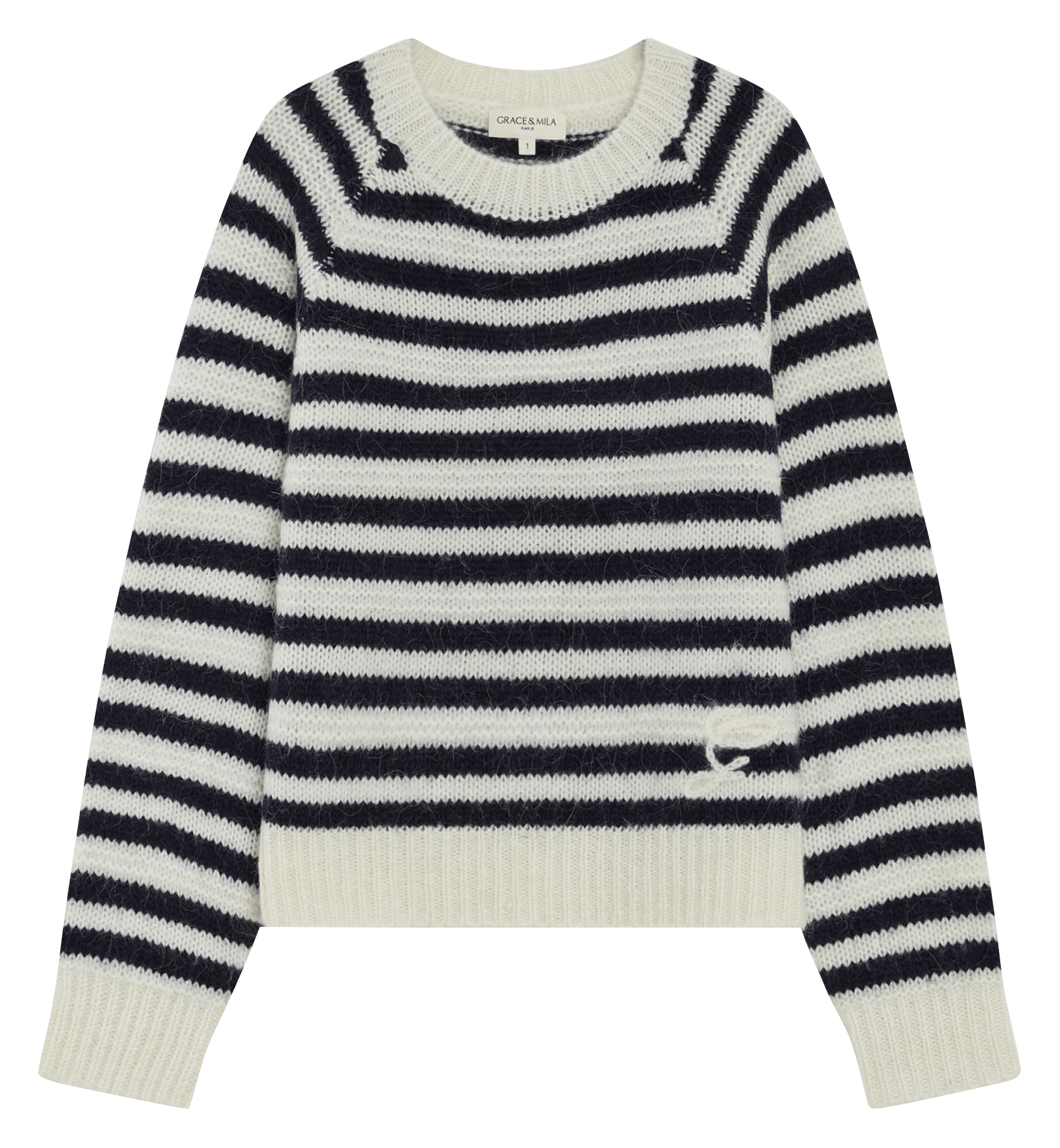 Pull col rond en laine mélangée GRACE ET MILA Bleu