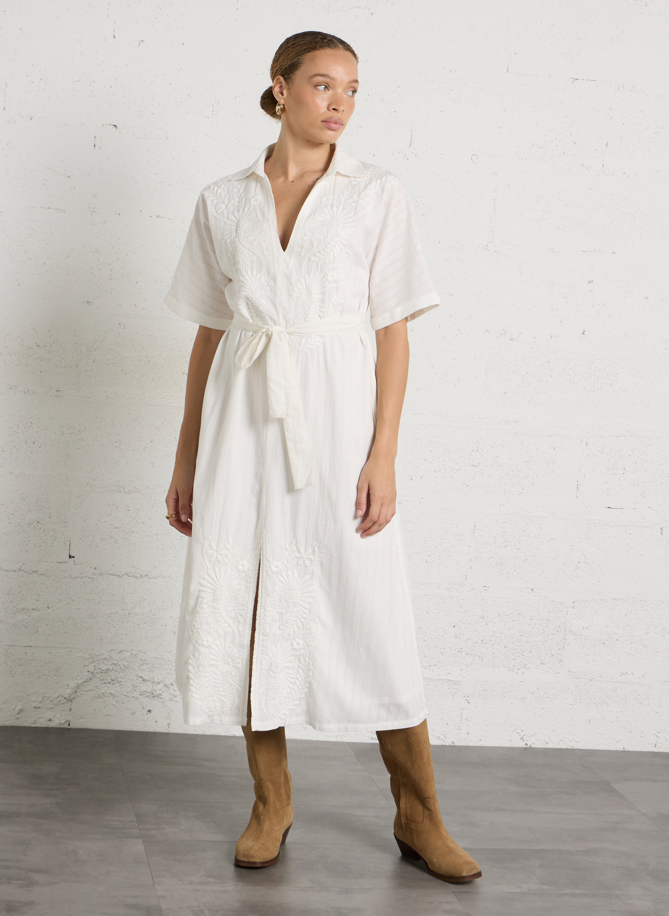 V-neck cotton midi dress MAISON 123 White