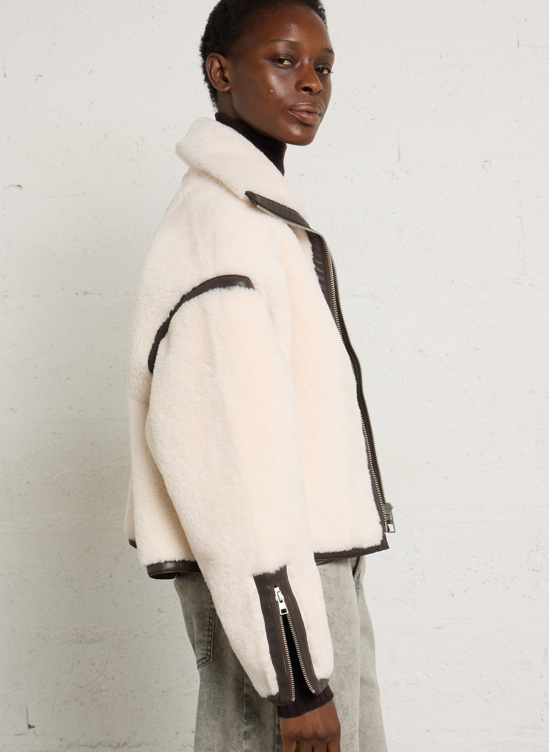 Veste droite col montant en fourrure synthétique BELLEROSE Blanc
