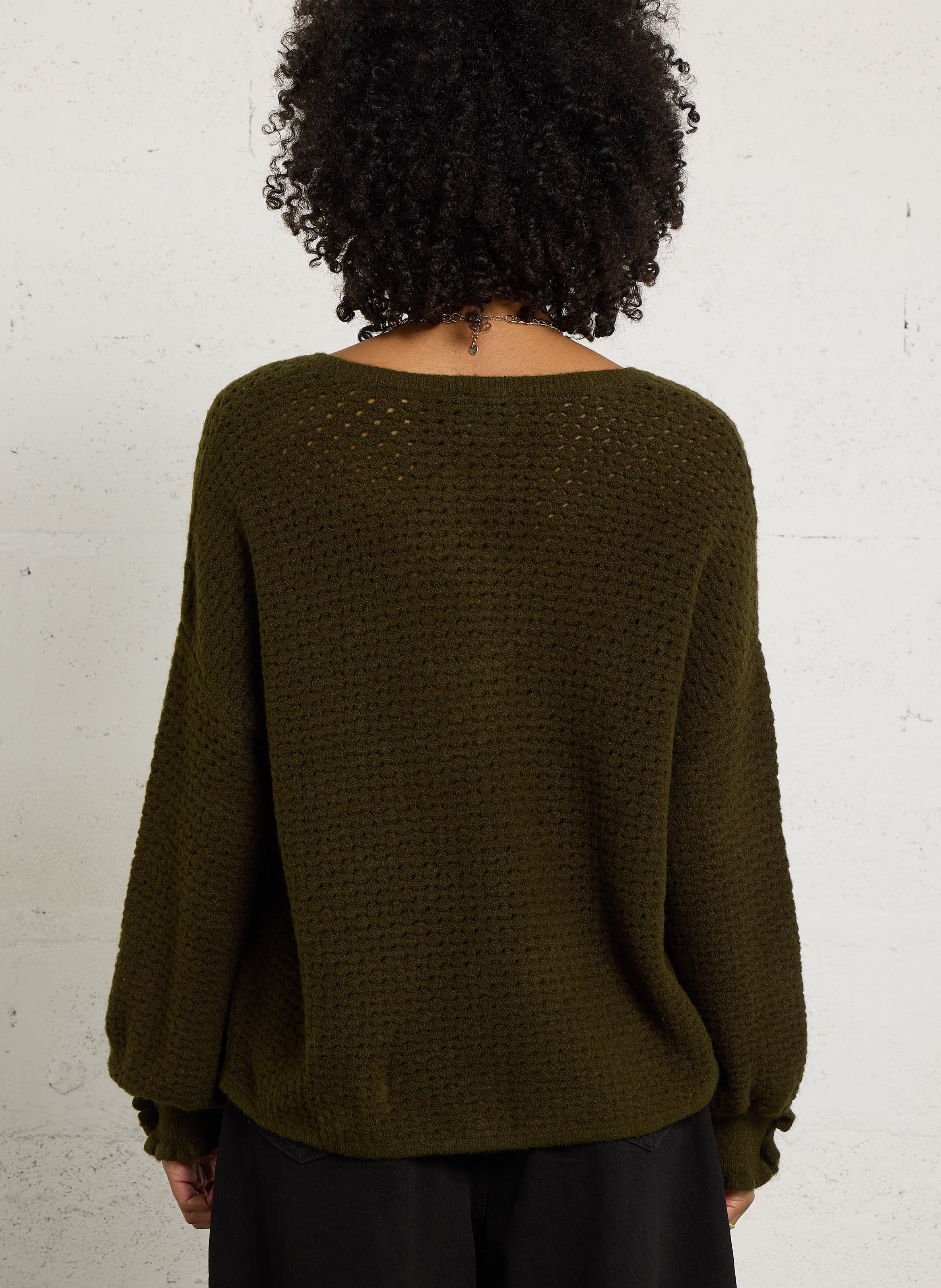 Pull oversize ajouré col V LA PETITE ETOILE Kaki