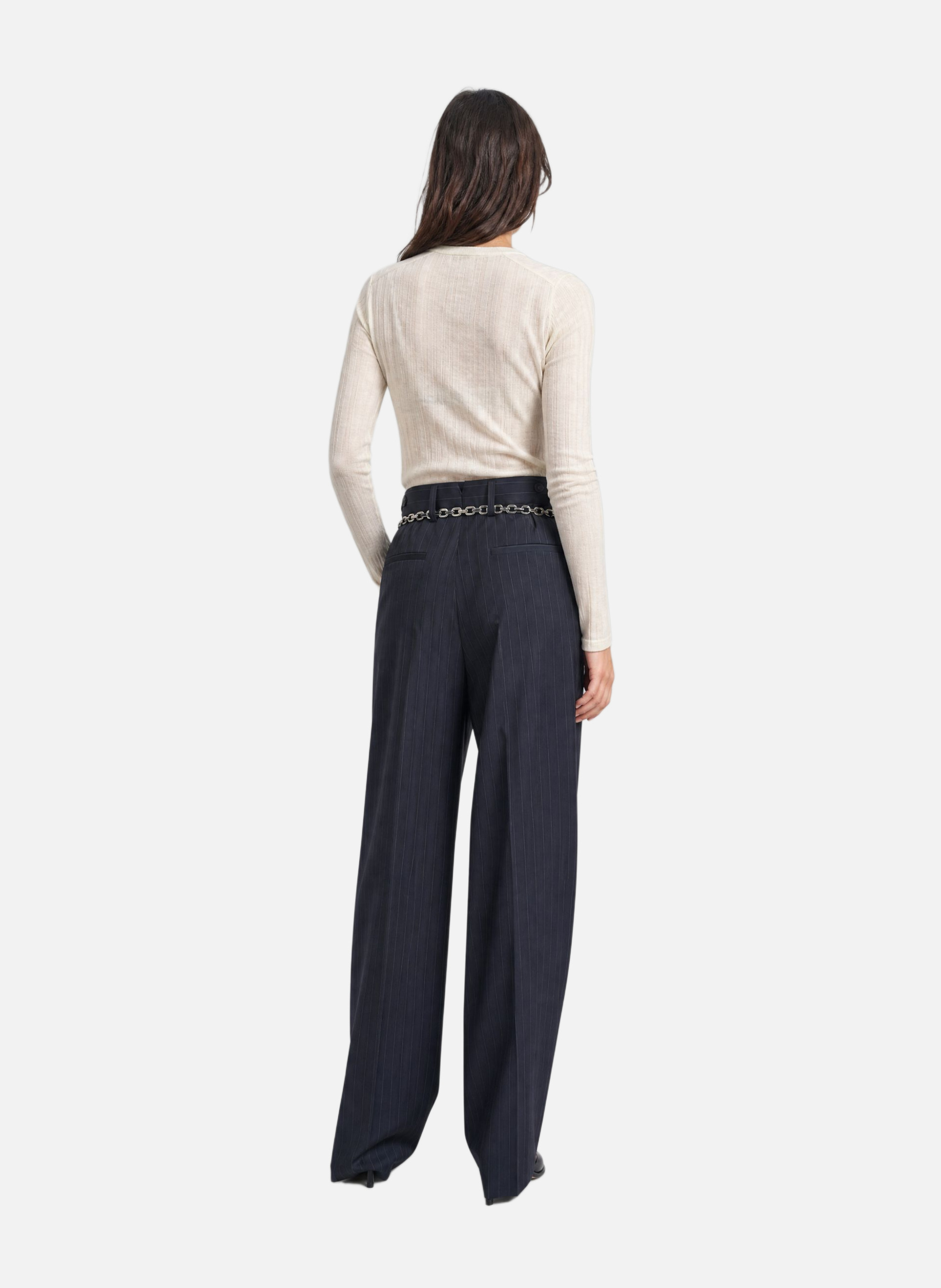 Tailored wool trousers with wide leg and fine pinstripe pattern THE KOOPLES Blue