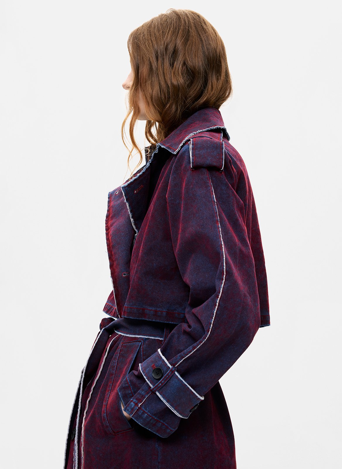 Long tailored collar denim cotton trench coat DESIGUAL Red