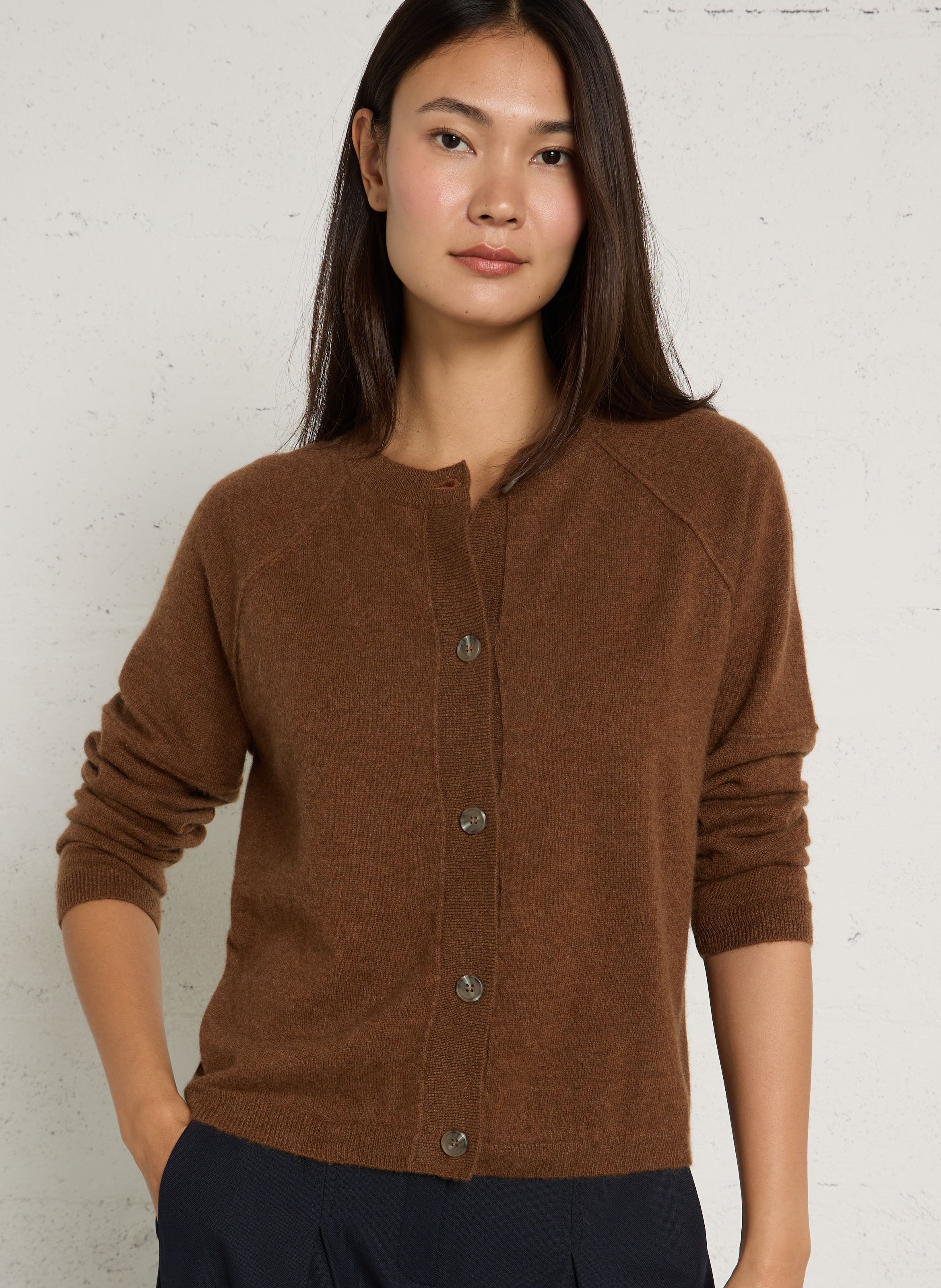 Gilet droit col rond en cachemire MAISON 123 Marron