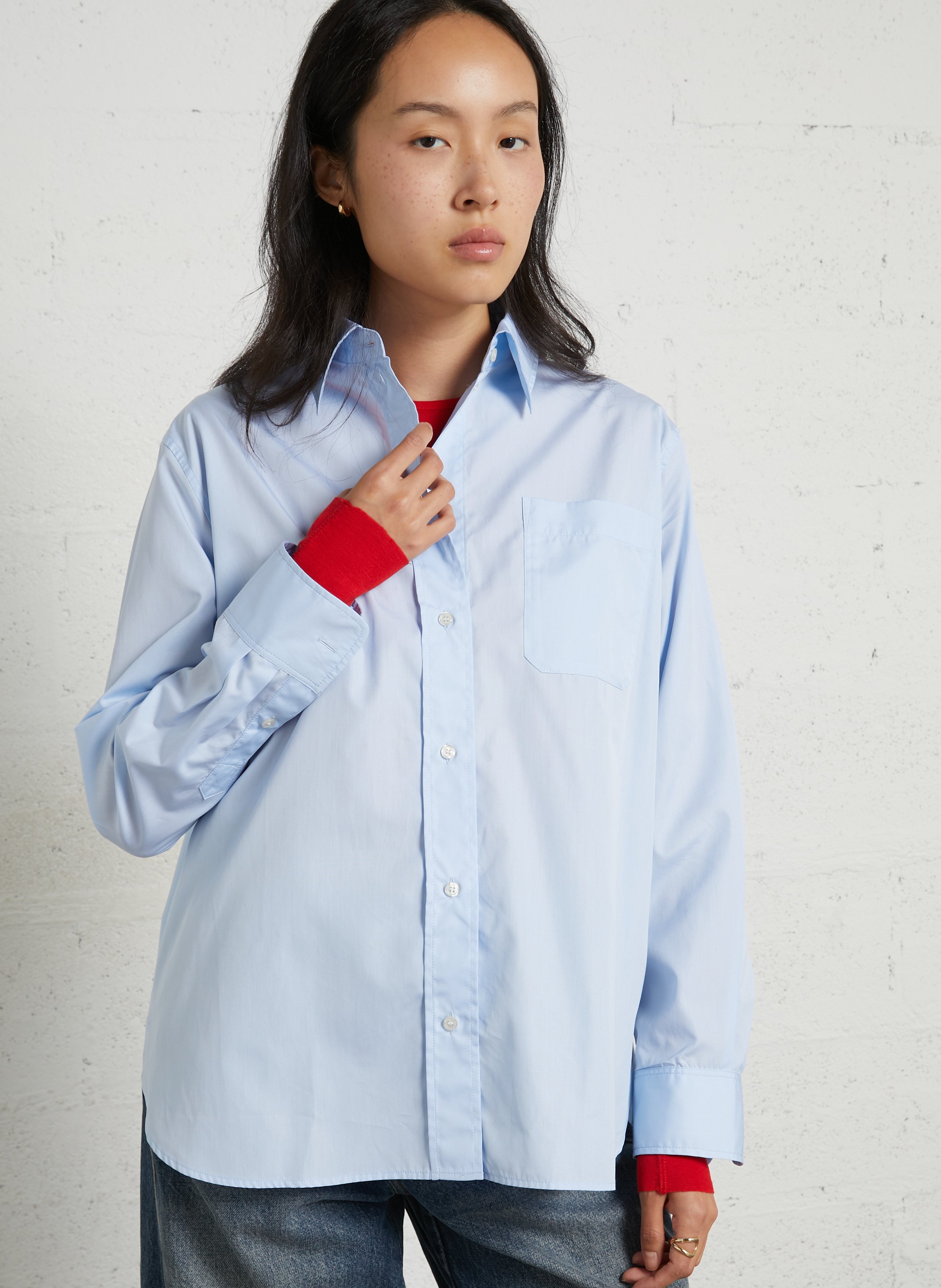 Chemise col classique en coton bio SOEUR Bleu