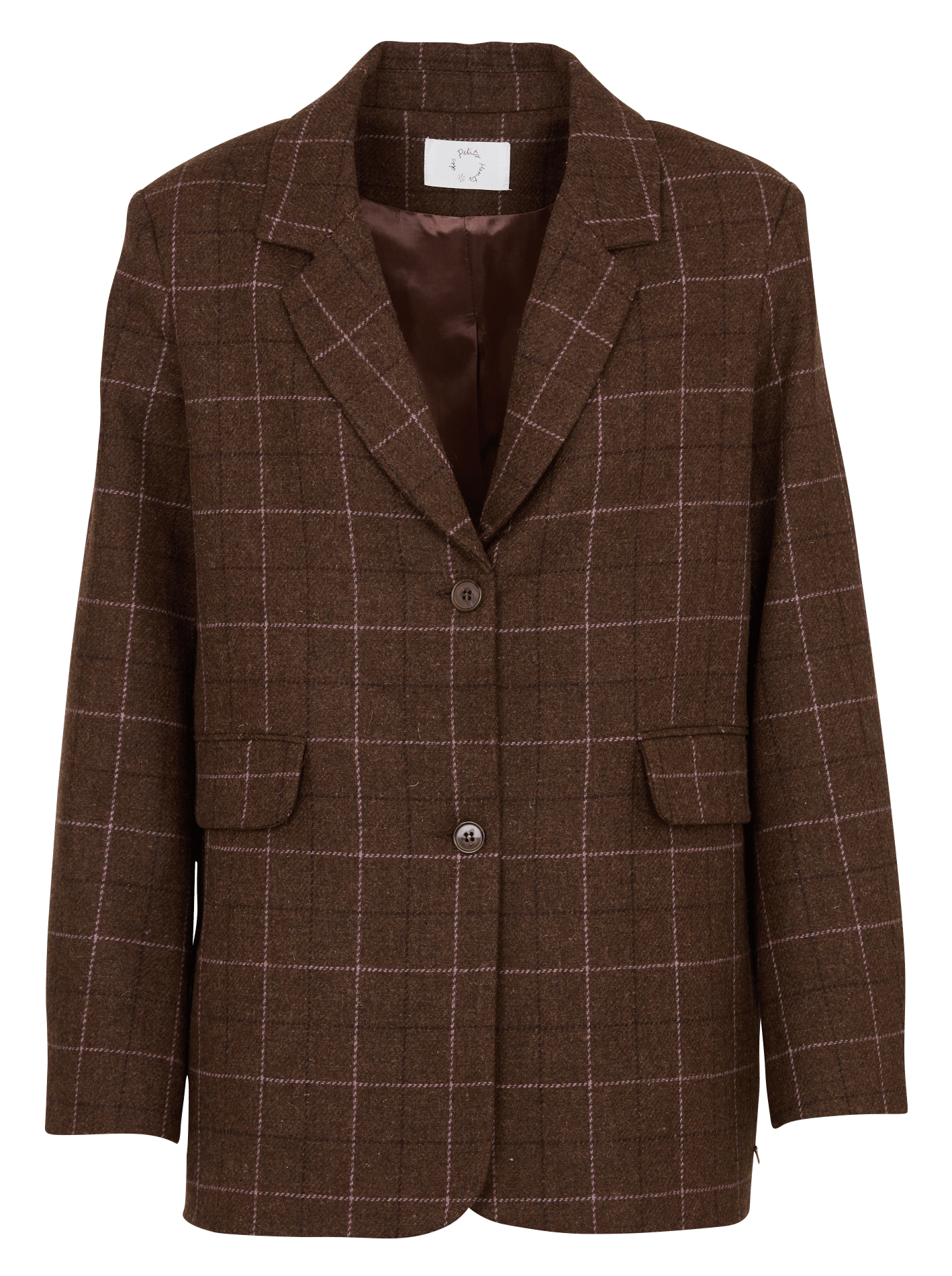 Veste ample col tailleur à carreaux en laine DES PETITS HAUTS Marron