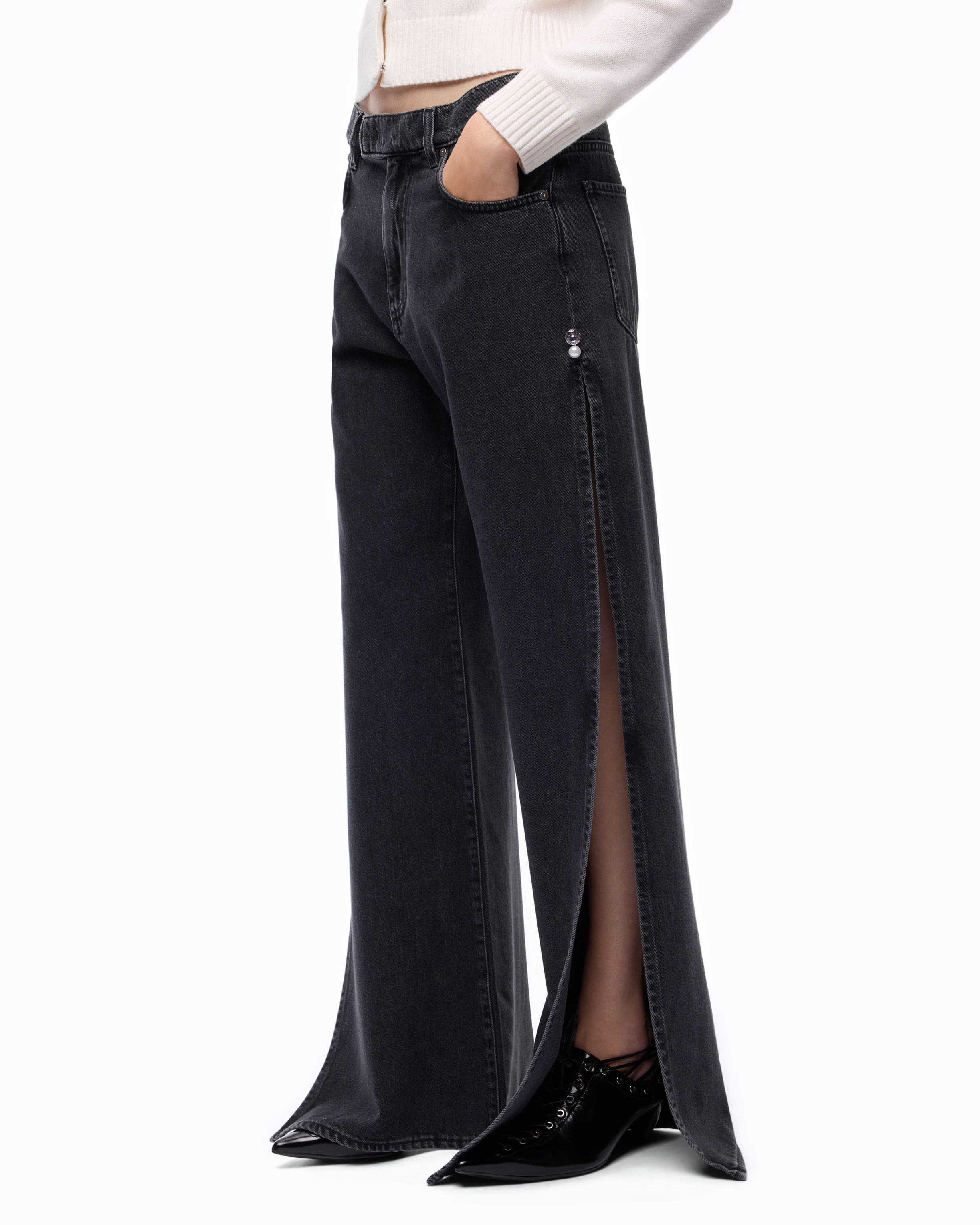 Jean wide leg fendu sur les côtés PINKO Noir