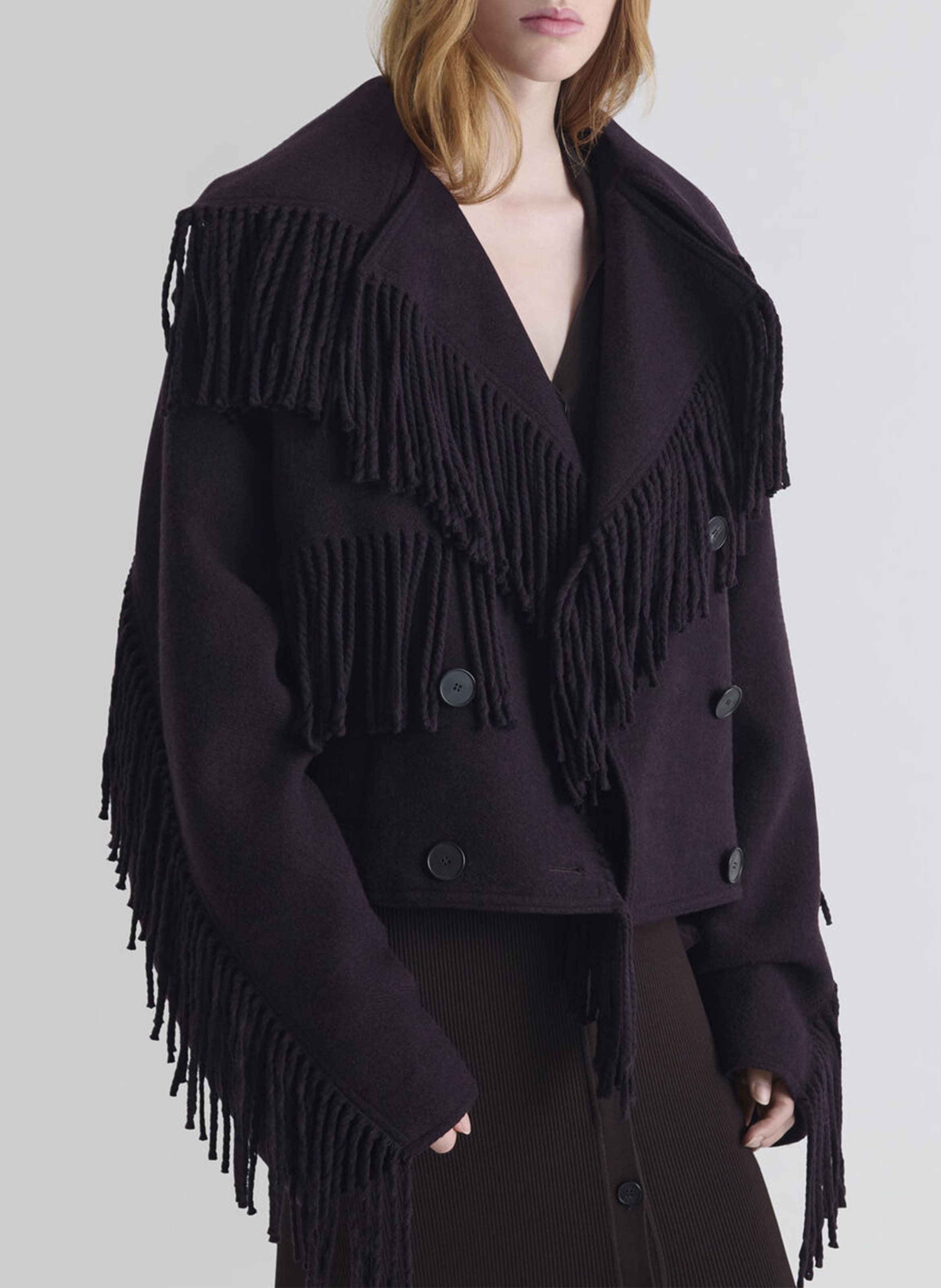Short fringed coat in a wool blend IRO Brown