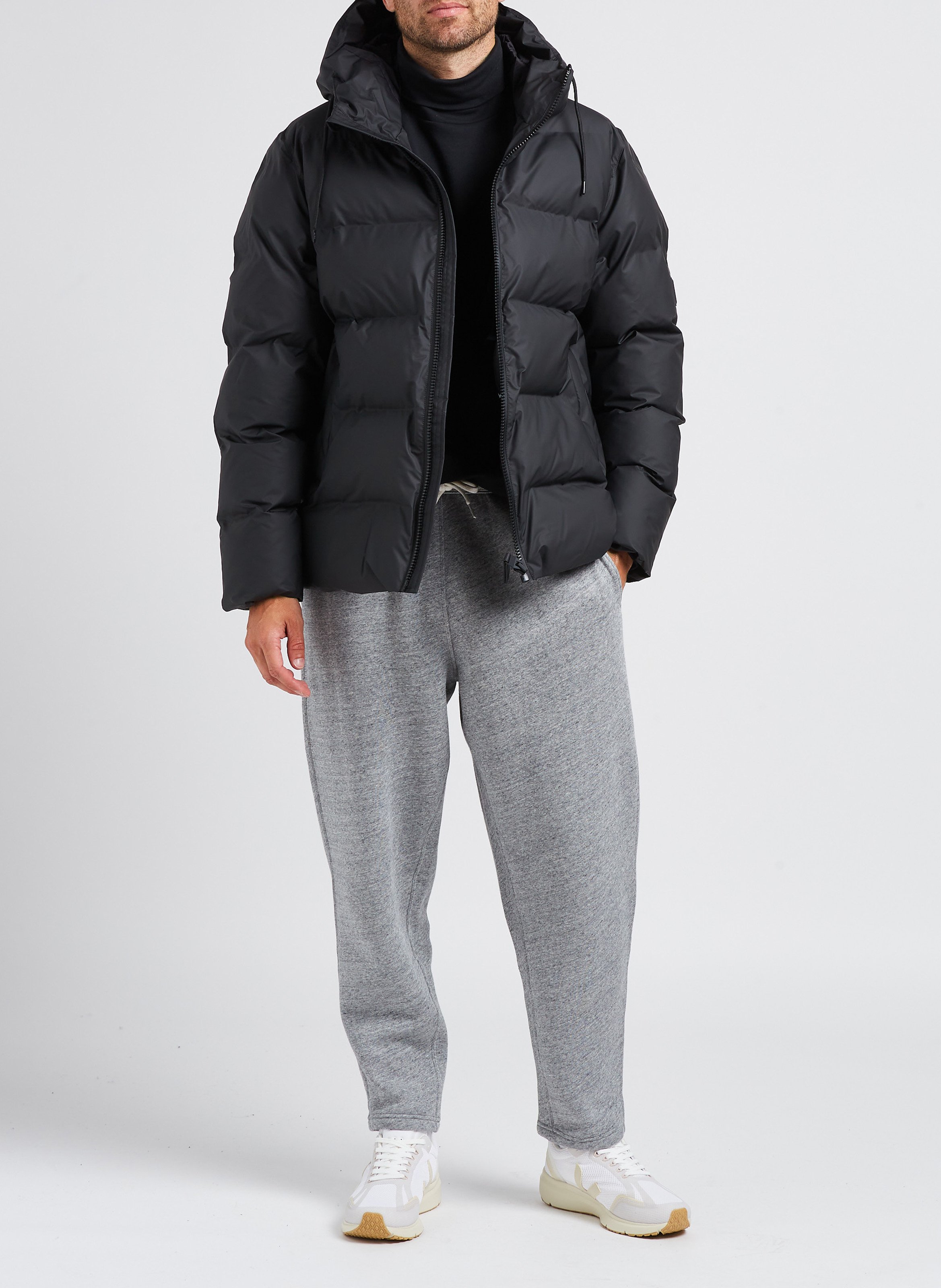 Steppjacke mit Stehkragen und Kapuze RAINS Schwarz