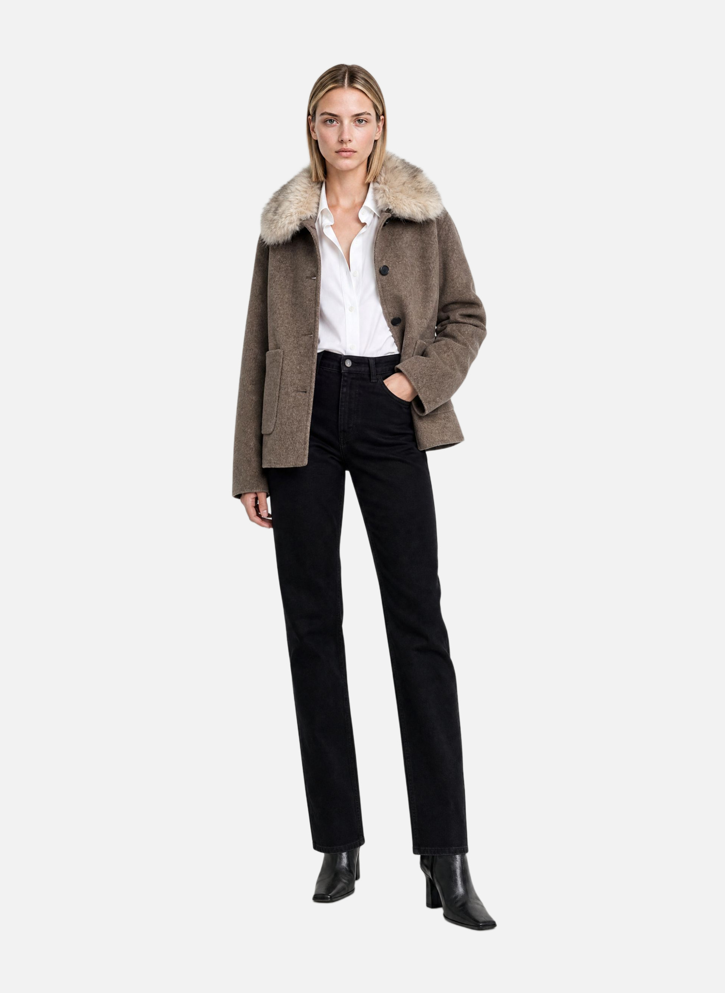 Wool-blend coat with faux fur collar THE KOOPLES Beige