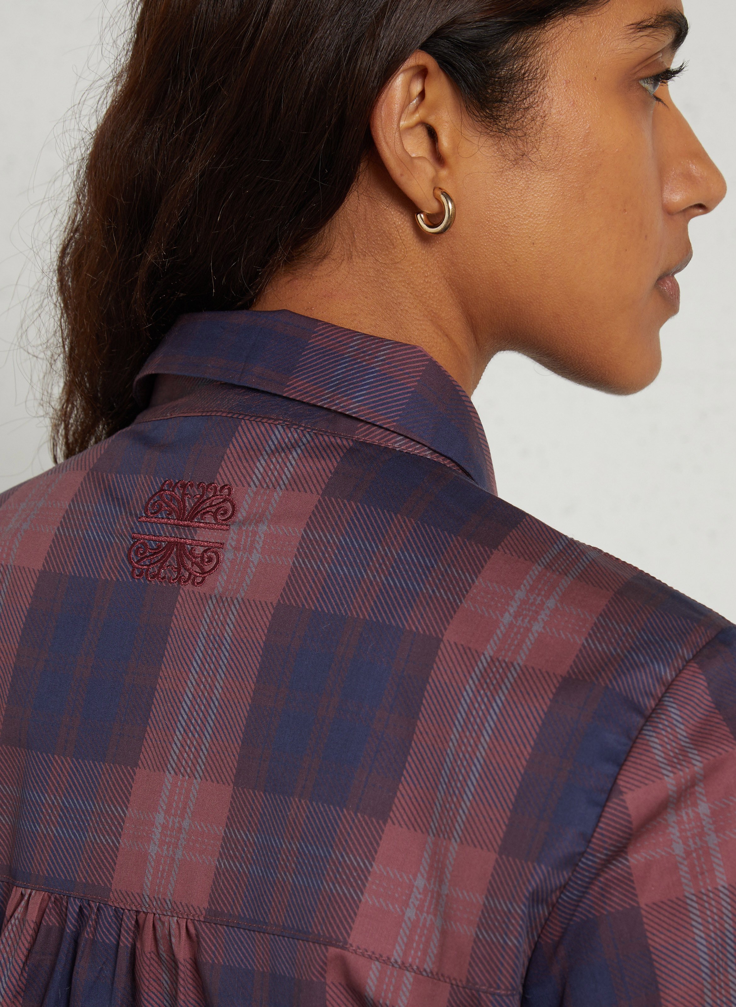Loose-Fitting Checked Lavallière-Collar Shirt NEVER FULLY DRESSED Purple
