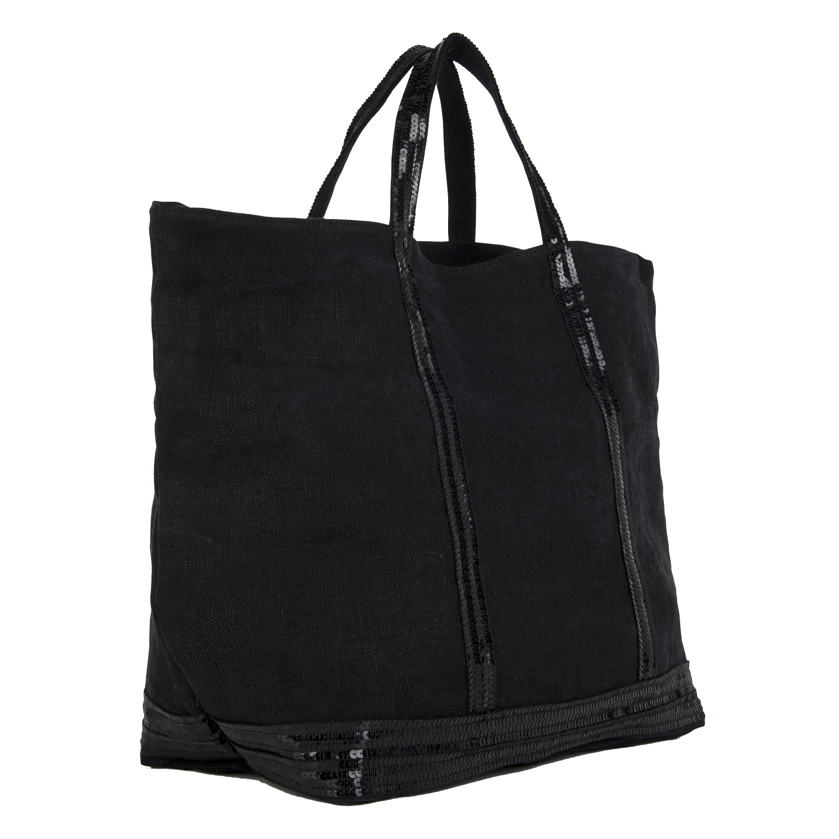 Large sequin-embroidered linen tote bag VANESSA BRUNO Black
