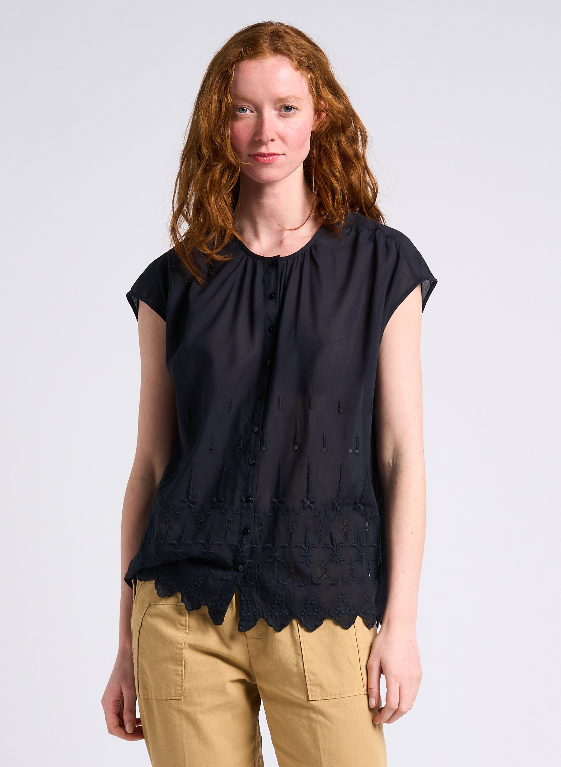 Loose-fit round-neck cotton shirt SWILDENS Black