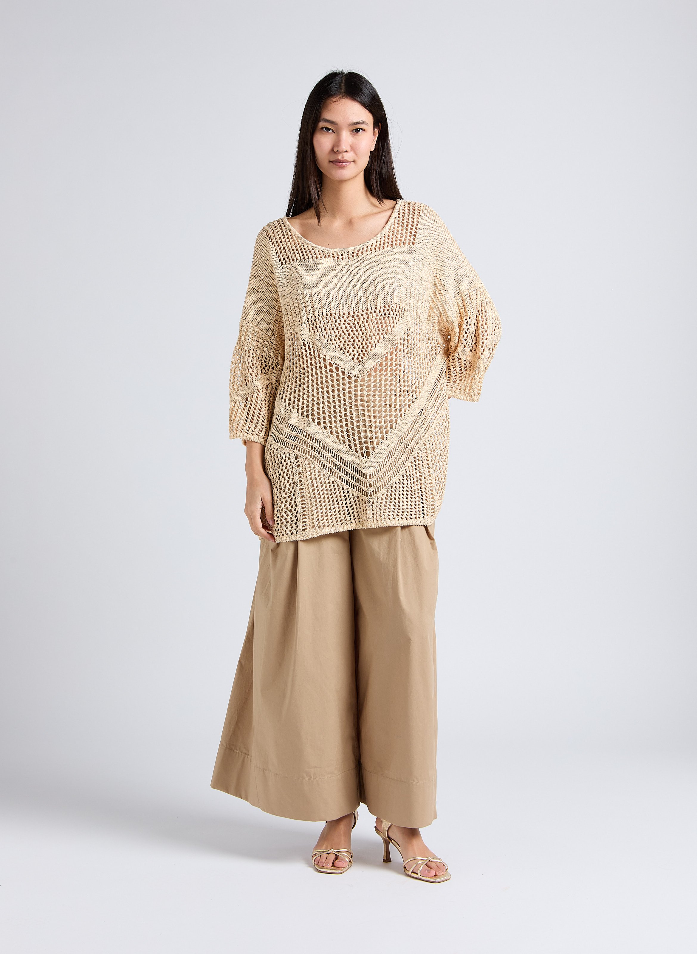 Loose-fit openwork knit top MES DEMOISELLES Golden