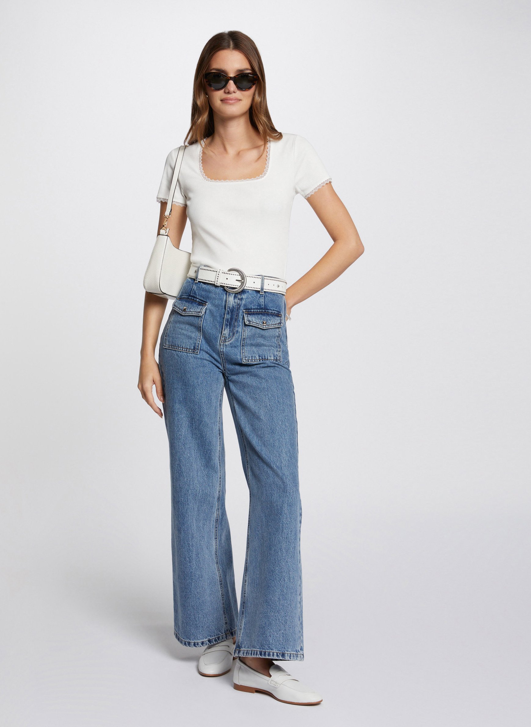 Cotton-blend lace T-shirt MORGAN Beige