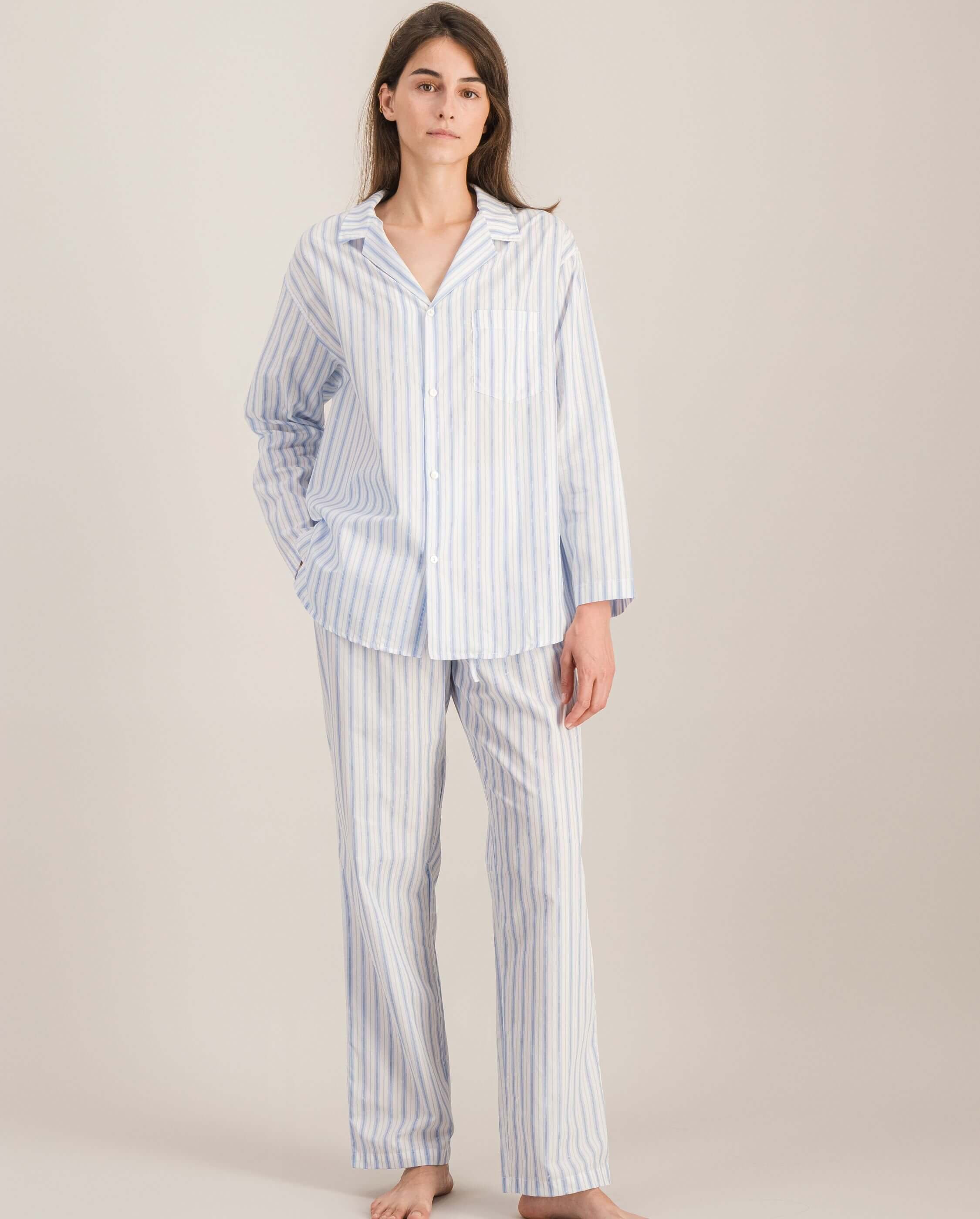 Women's organic cotton pajama pants, blue stripes ANGARDE Stripes