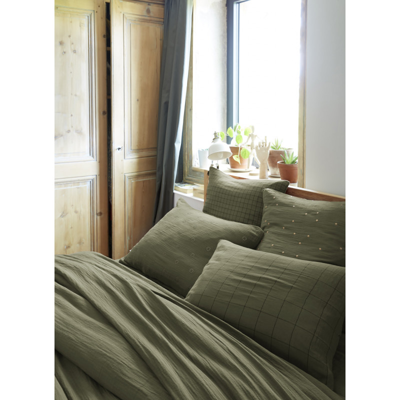 Cotton percale pillow case L'EFFET PAPILLON Green
