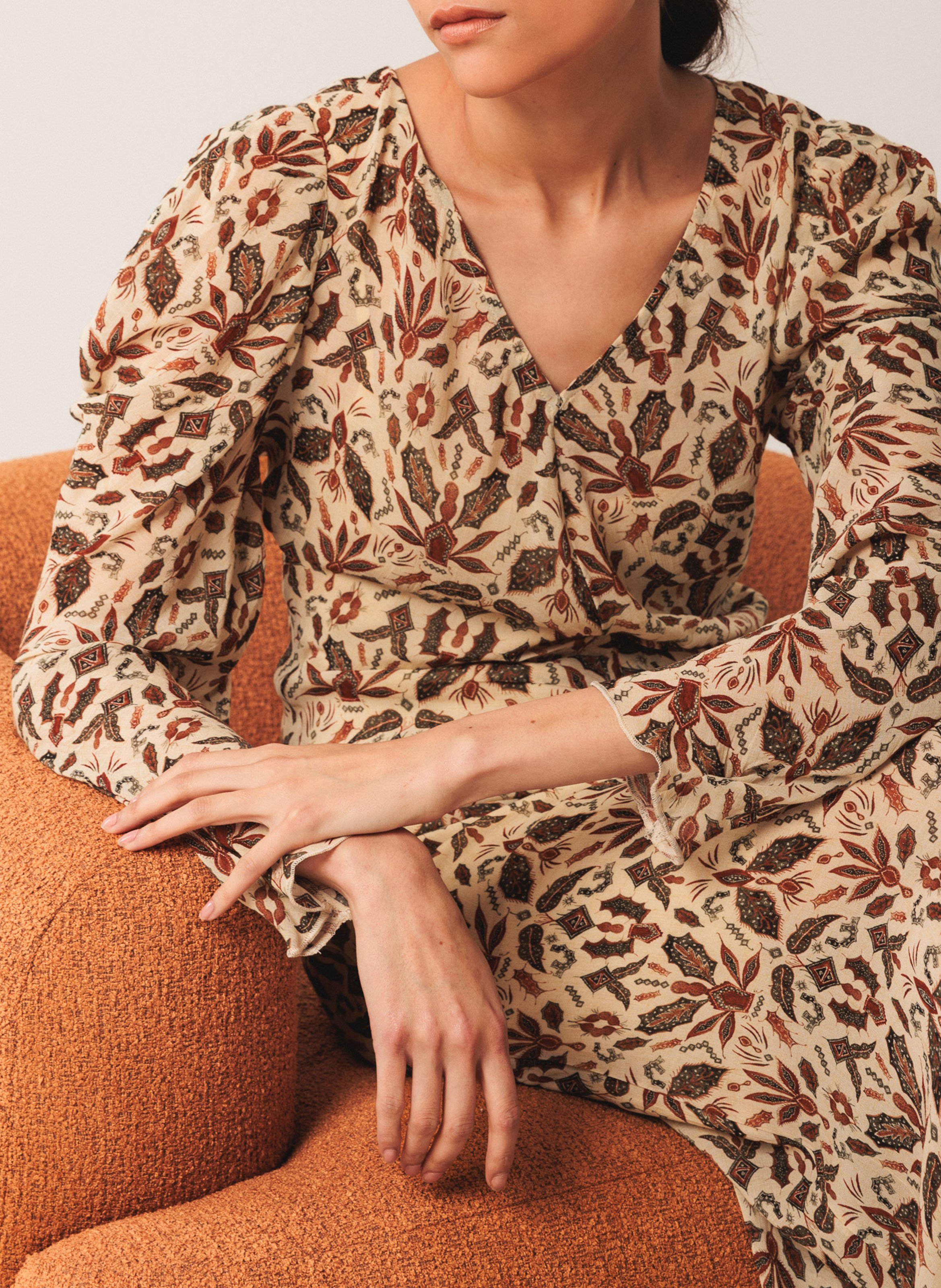 Robe midi col V INDI & COLD Beige