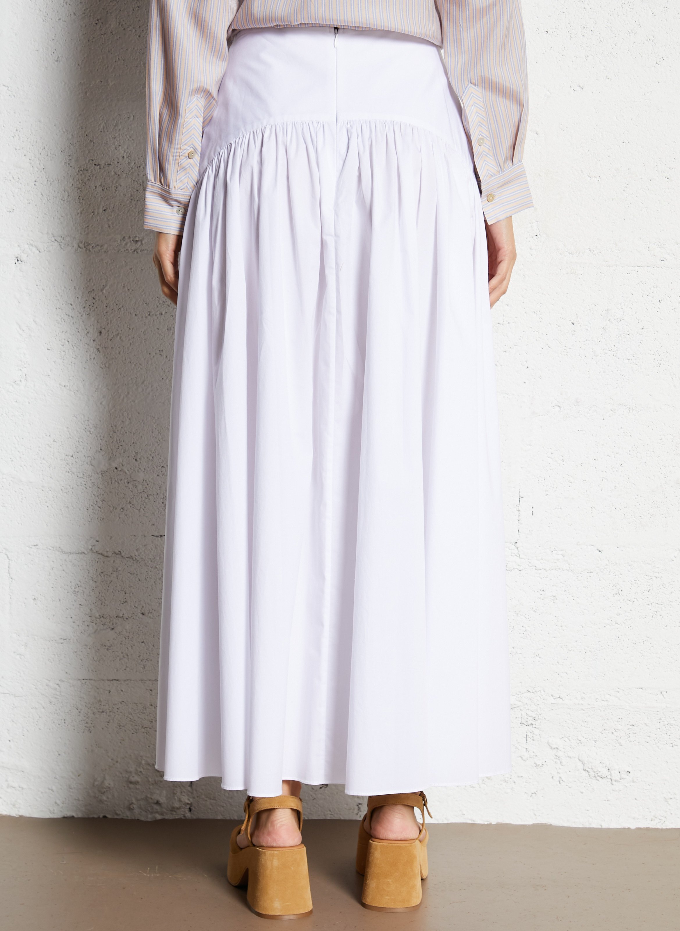 Jupe longue en coton mélangé STAUD Blanc