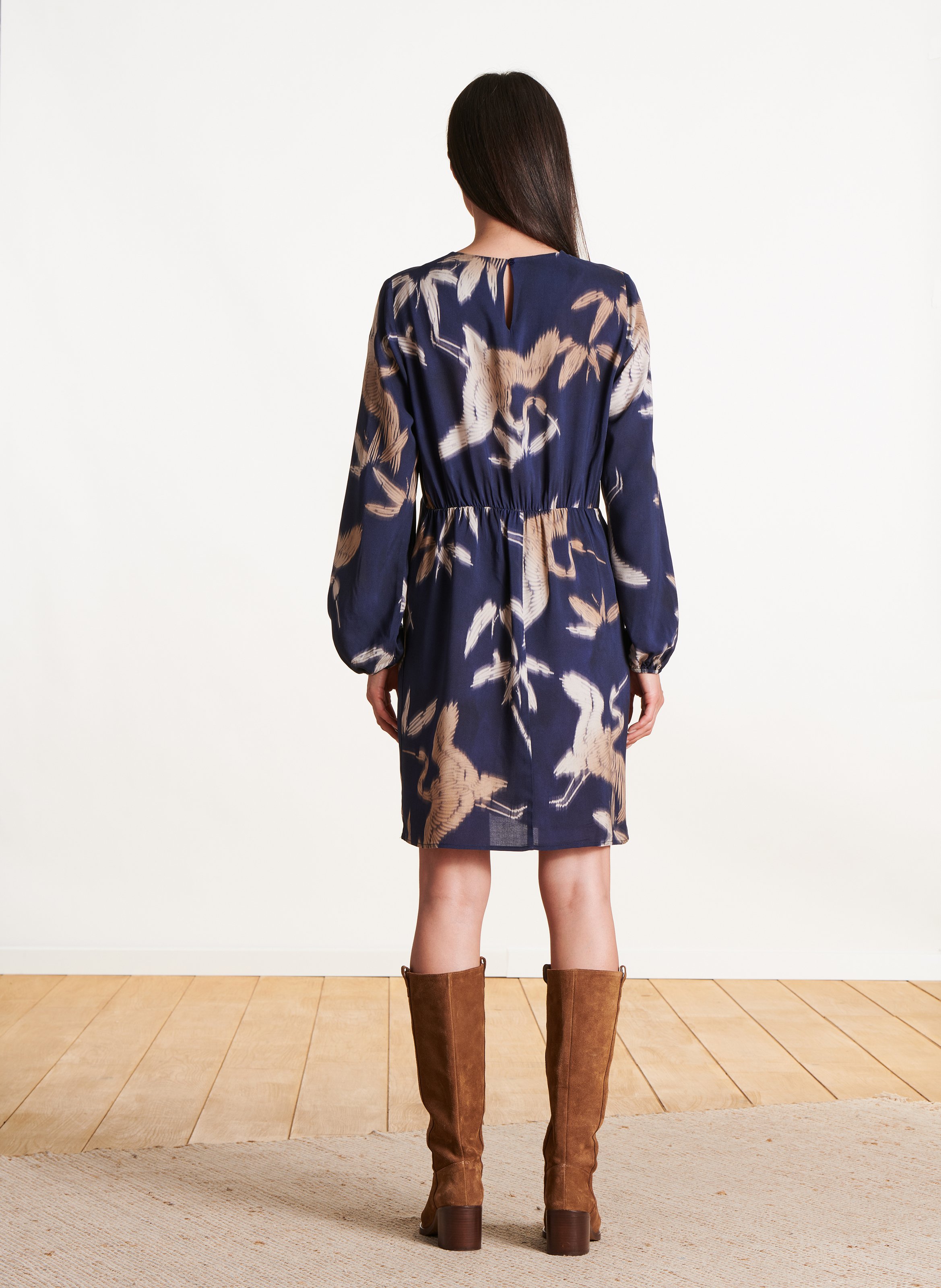 Round neck draped patterned dress LA FEE MARABOUTEE Blue