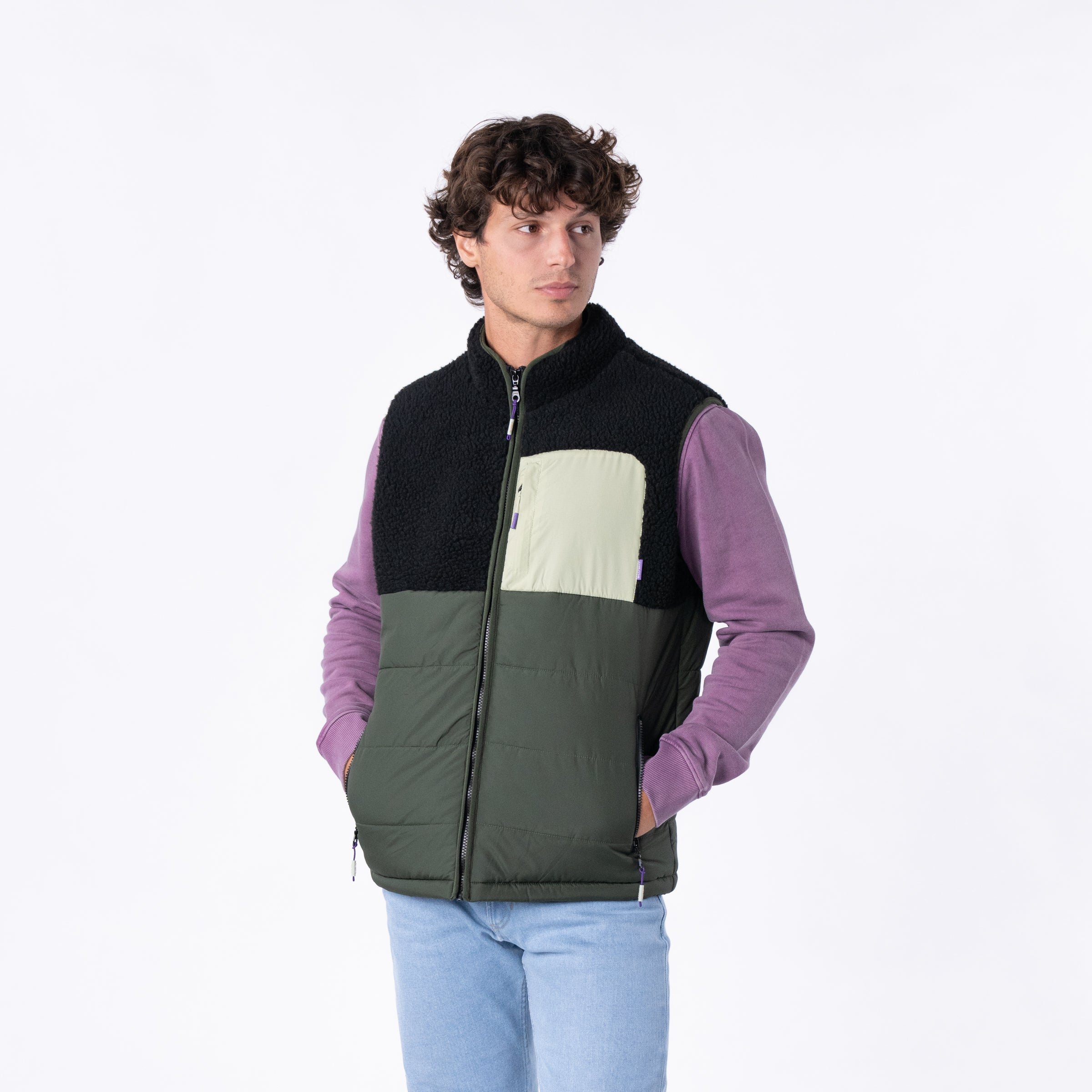 Sherpa sleeveless bi-material jacket BILLYBELT Black