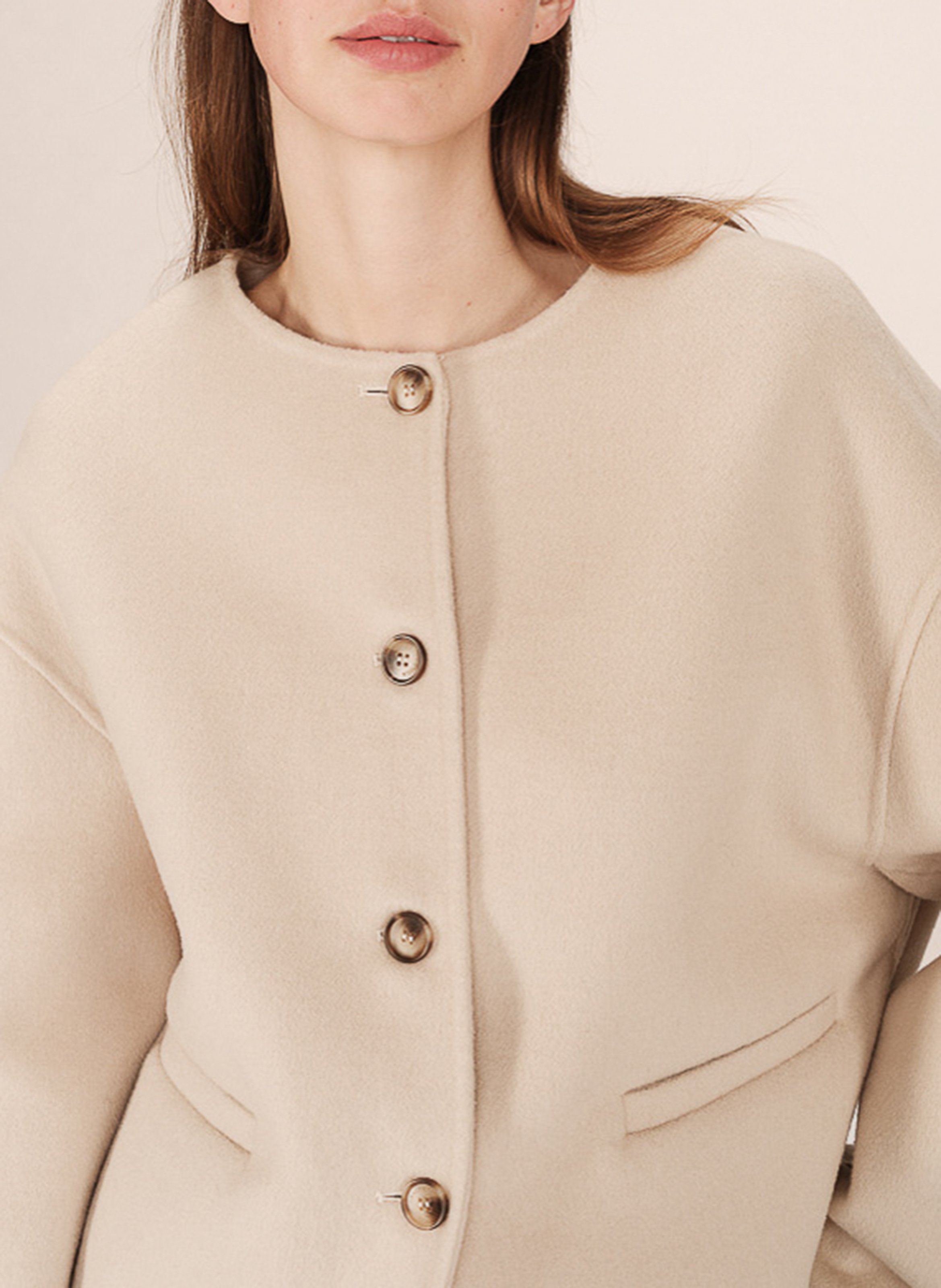 Round-neck mixed-knit cardigan GRACE ET MILA Beige