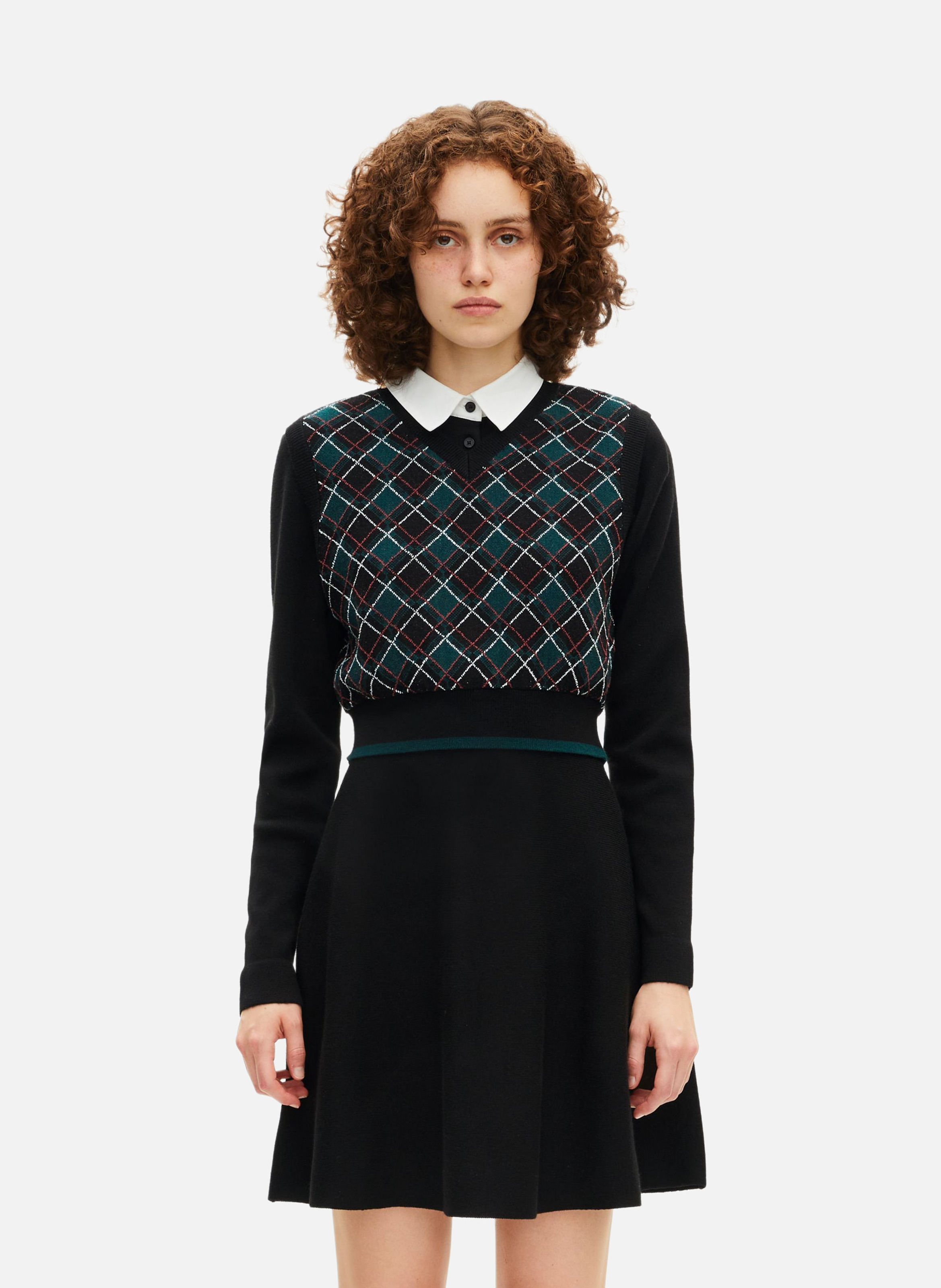 Short dress in checkered knit. THE KOOPLES Black