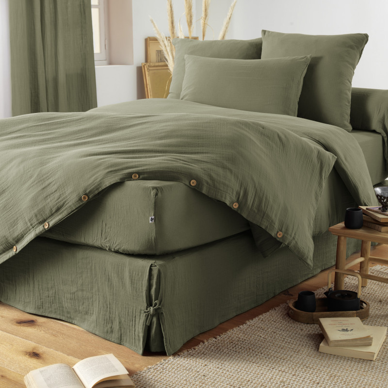 "Duvet cover set "Gaia" all sizes "cotton gauze"" L'EFFET PAPILLON Green
