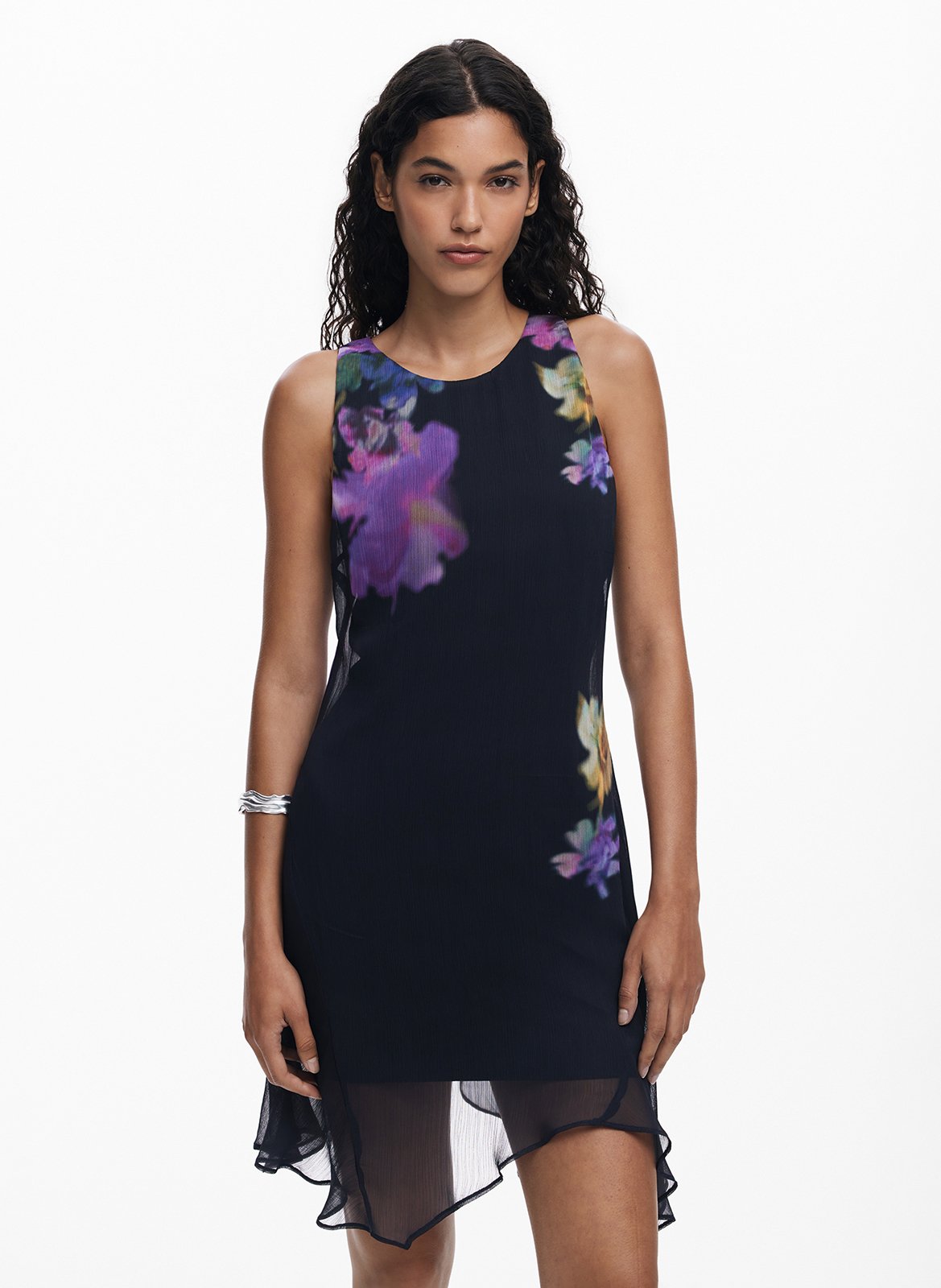 Robe courte col rond en coton mélangé DESIGUAL Noir