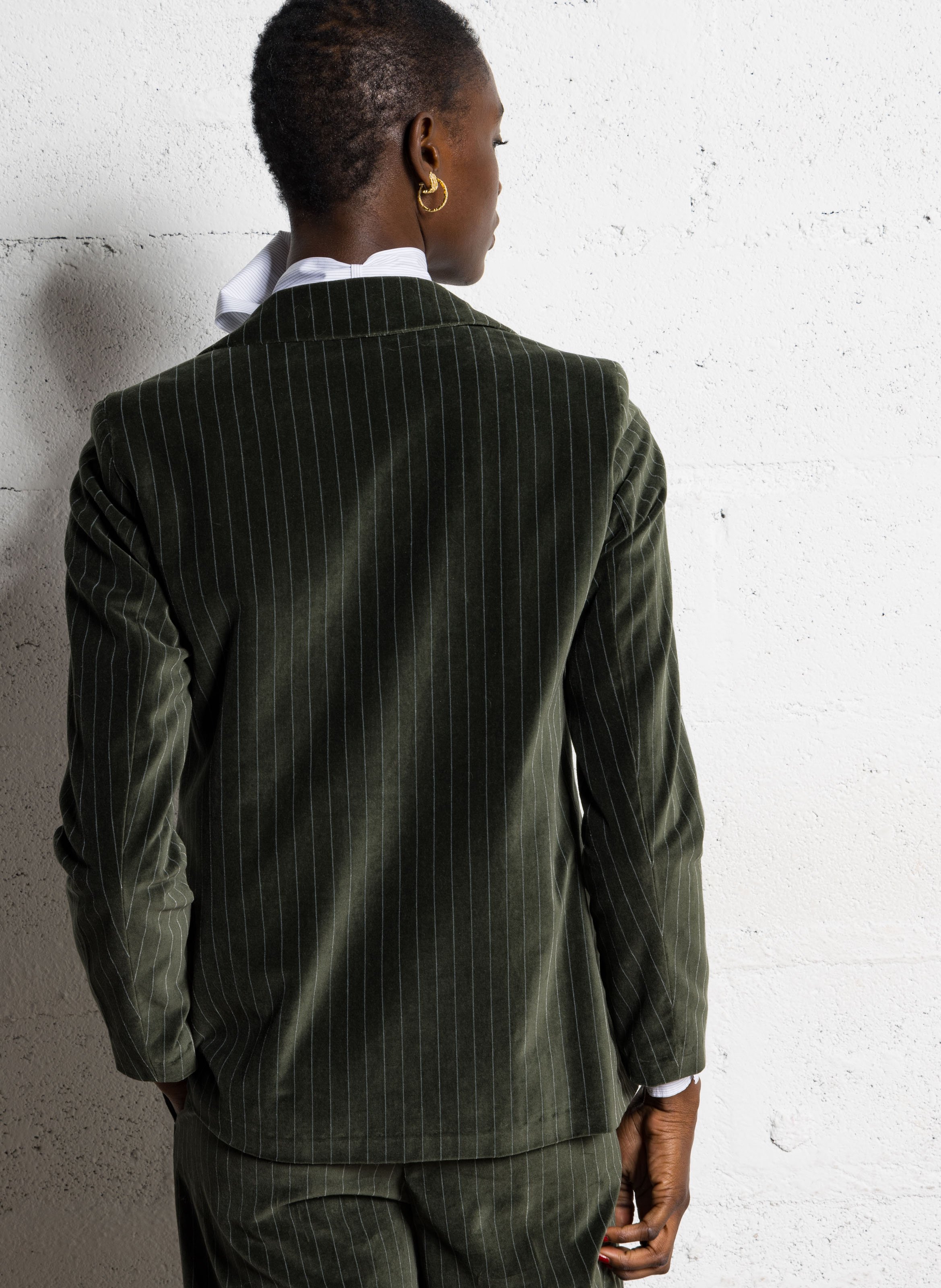 Veste tailleur à rayures en velours DIEGA Vert