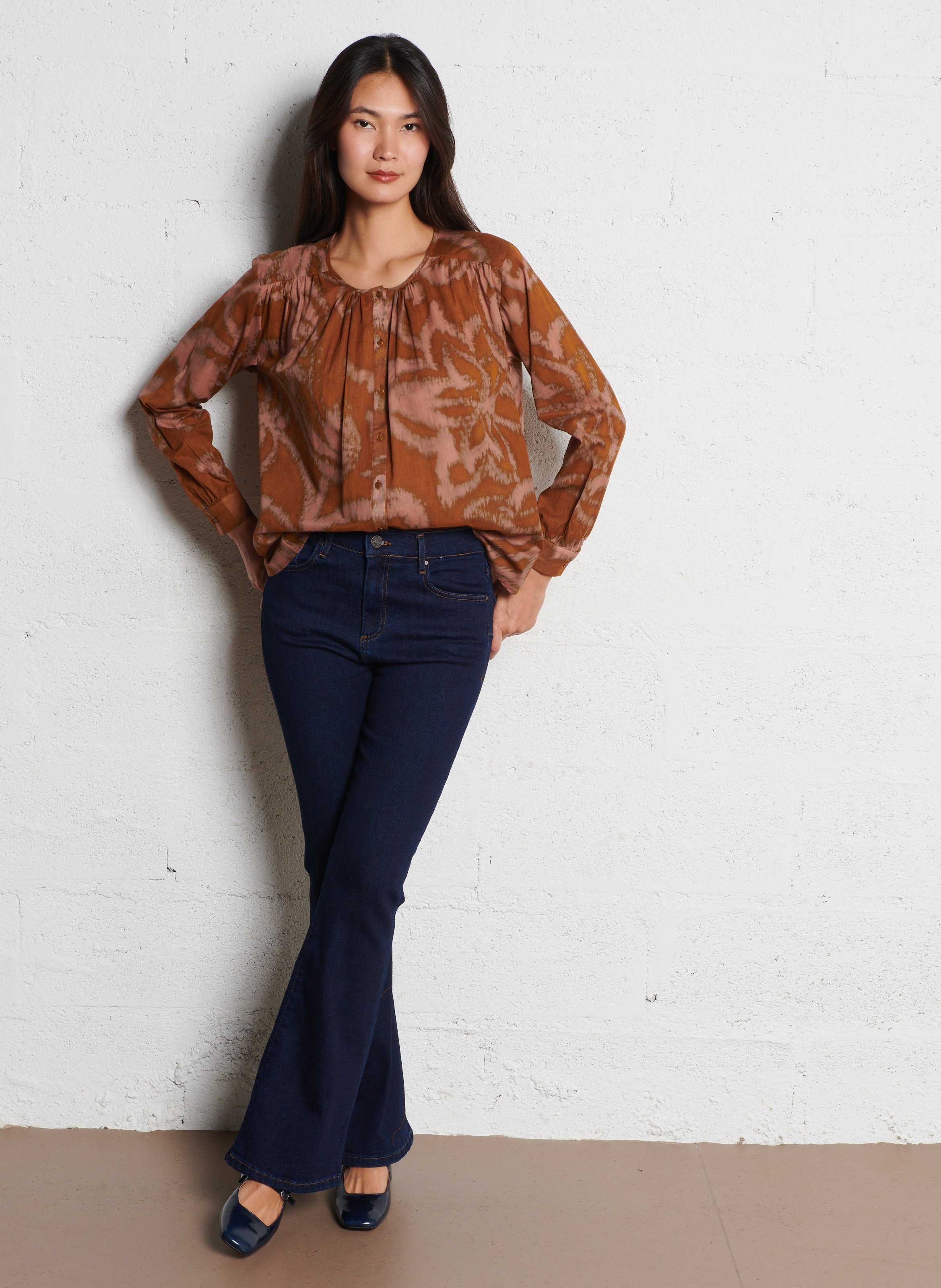 Chemise droite en coton imprimé SUD EXPRESS Beige