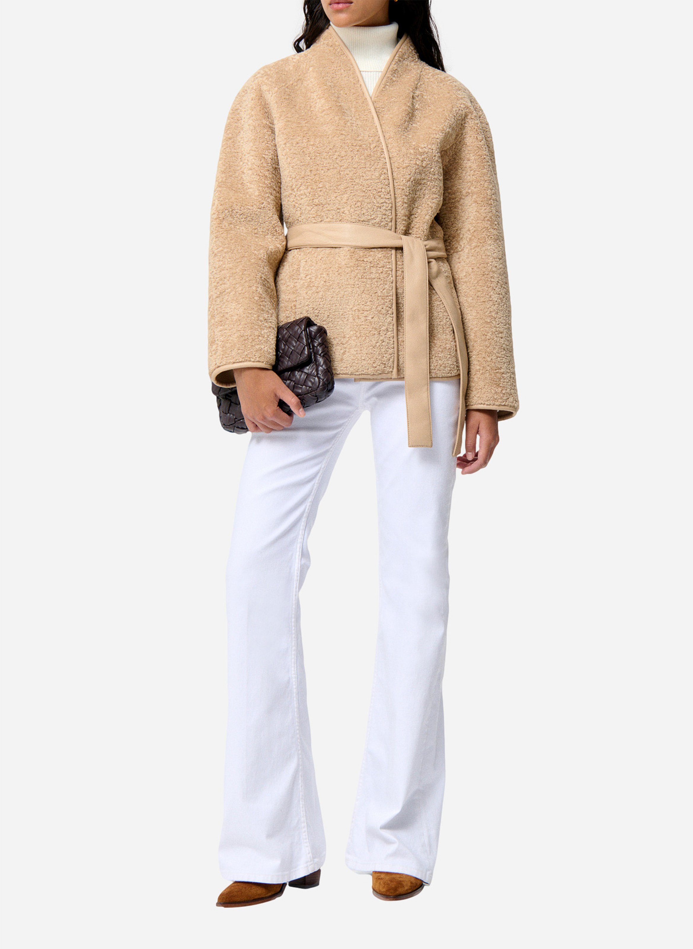 Faux leather V-neck jacket VANESSA BRUNO Brown