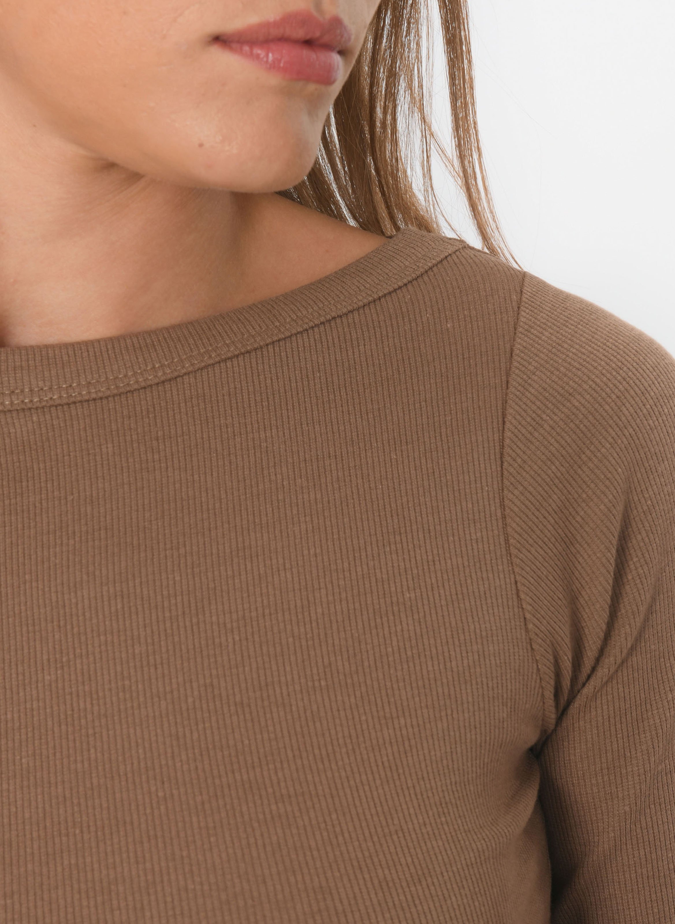 Ribbed fitted boat neck t-shirt KOOKAI Beige