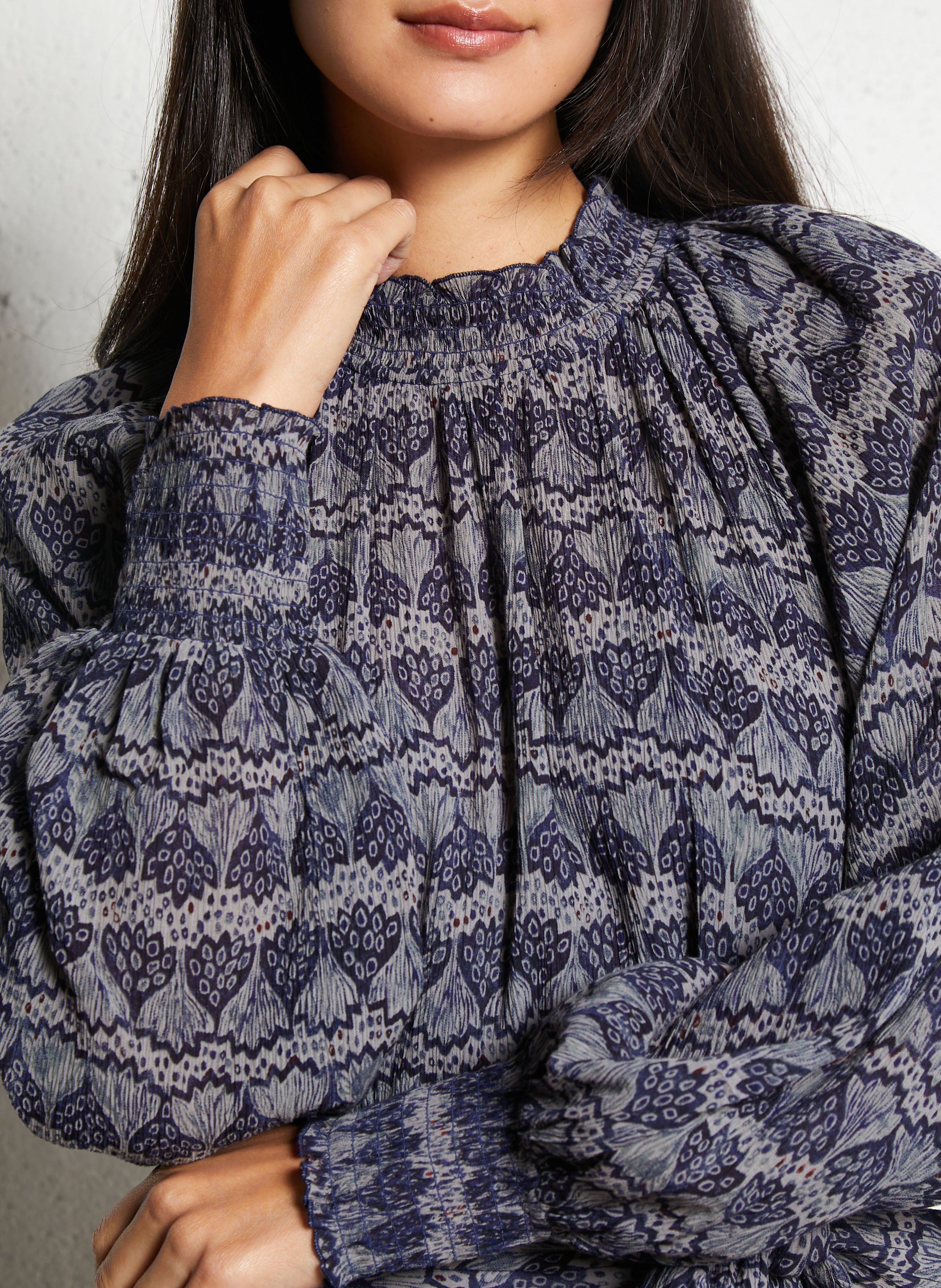 Bedrucktes Maxikleid mit Rundhalsausschnitt ANTIK BATIK Blau