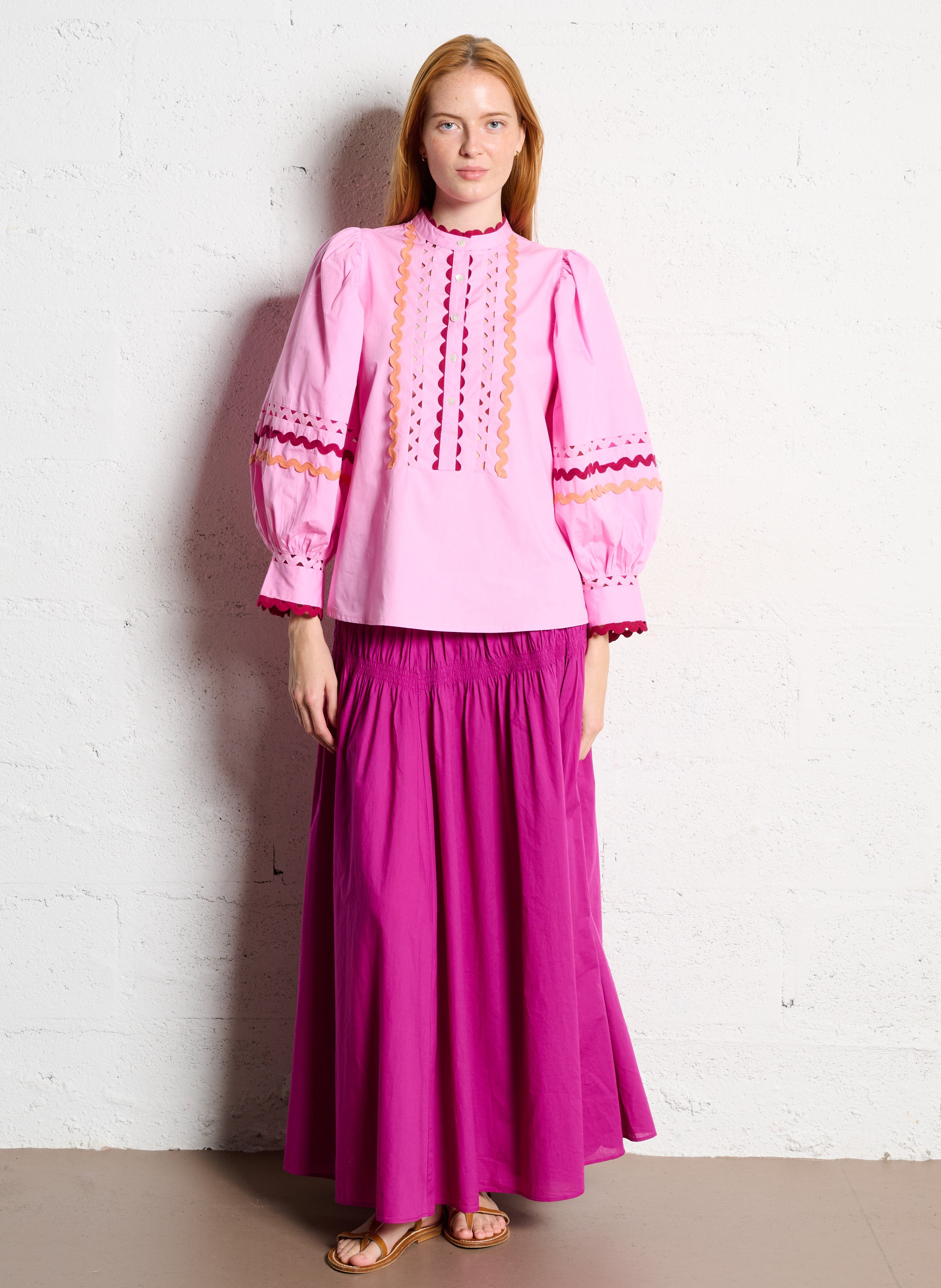 Lange, uitlopende, katoenen rok ANTIK BATIK Roze